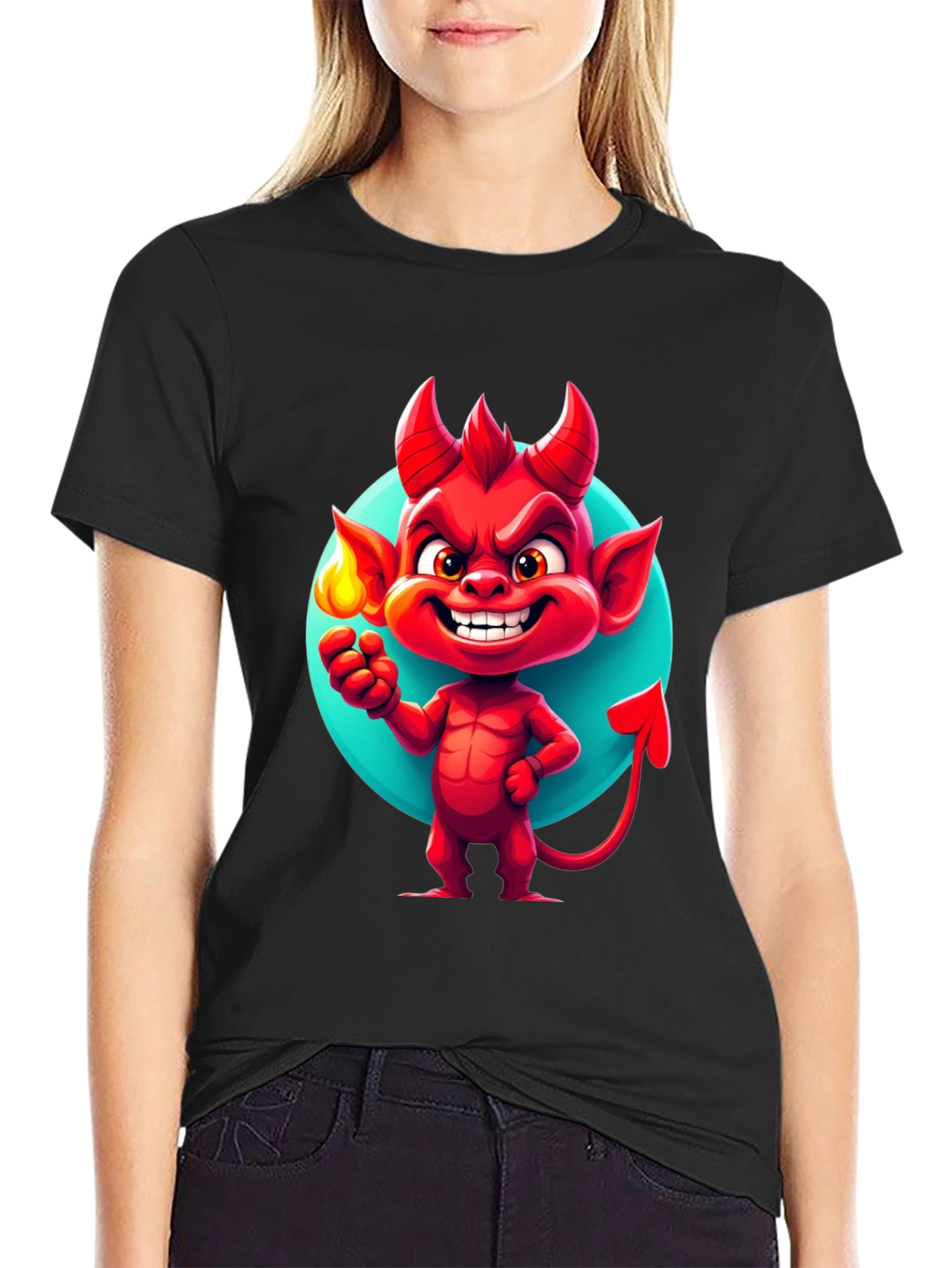 Cartoon Devil Graphic Tee - Soft Cotton Blend