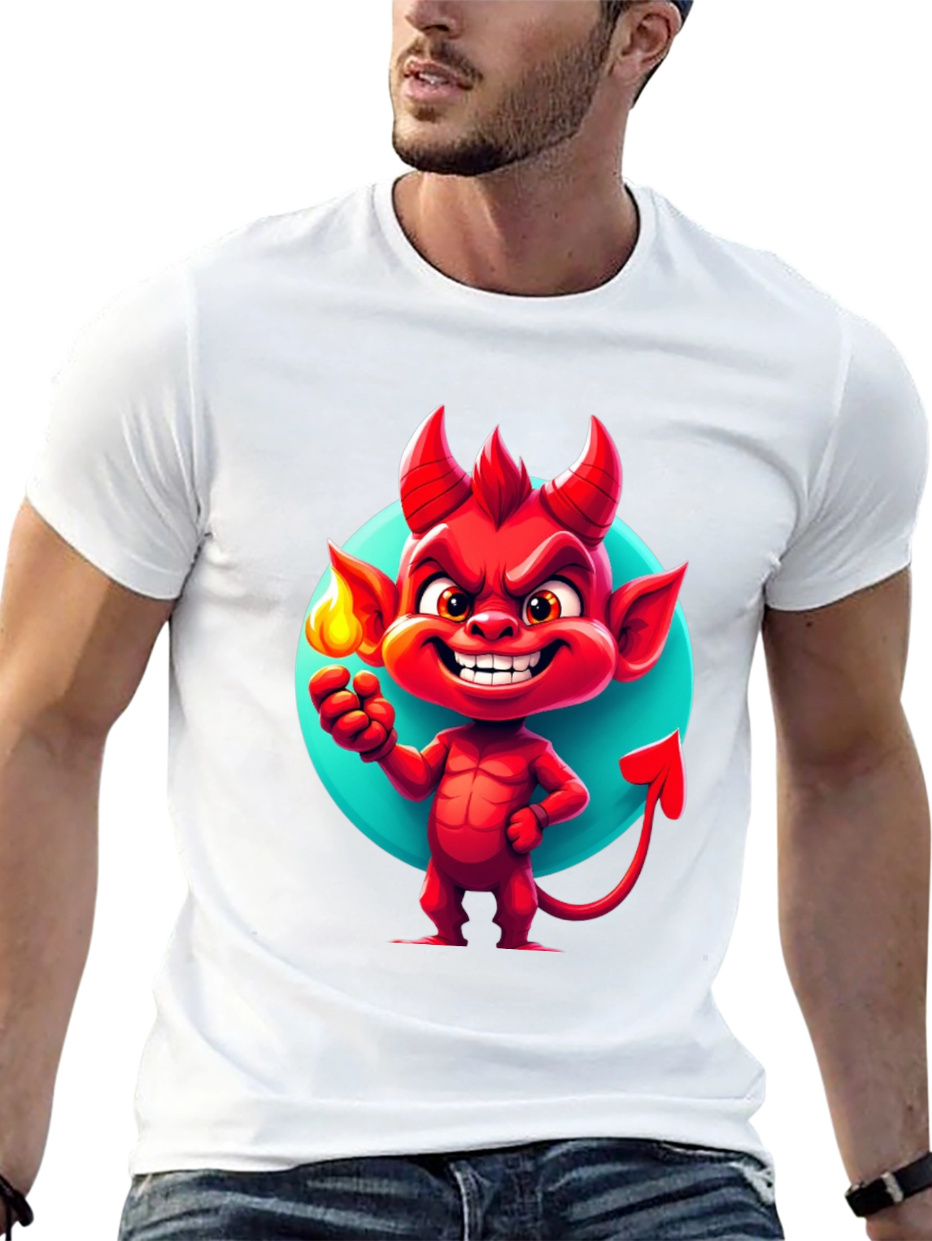 Cartoon Devil Graphic Tee - Soft Cotton Blend