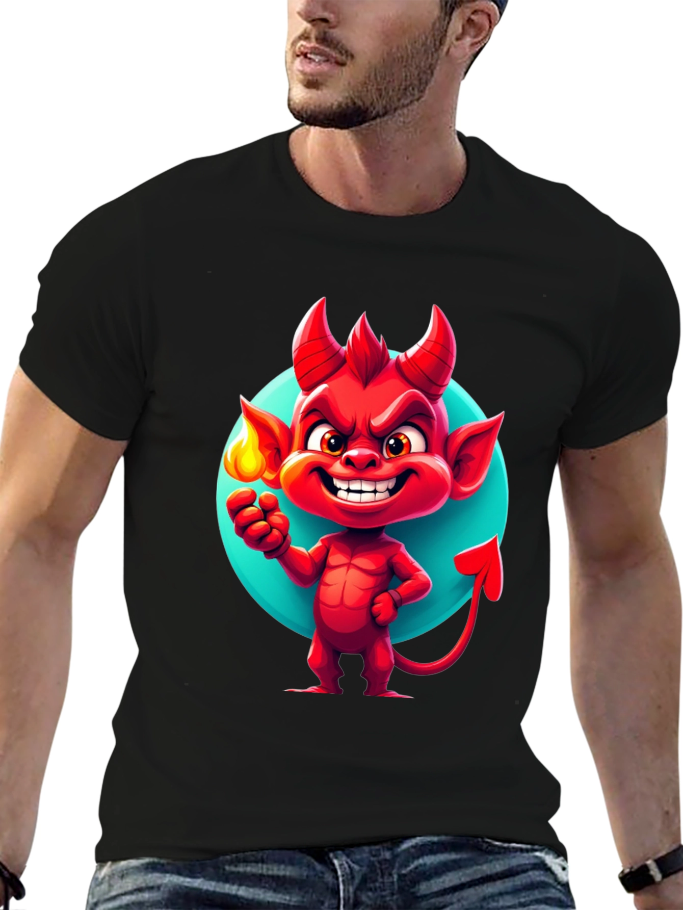Cartoon Devil Graphic Tee - Soft Cotton Blend