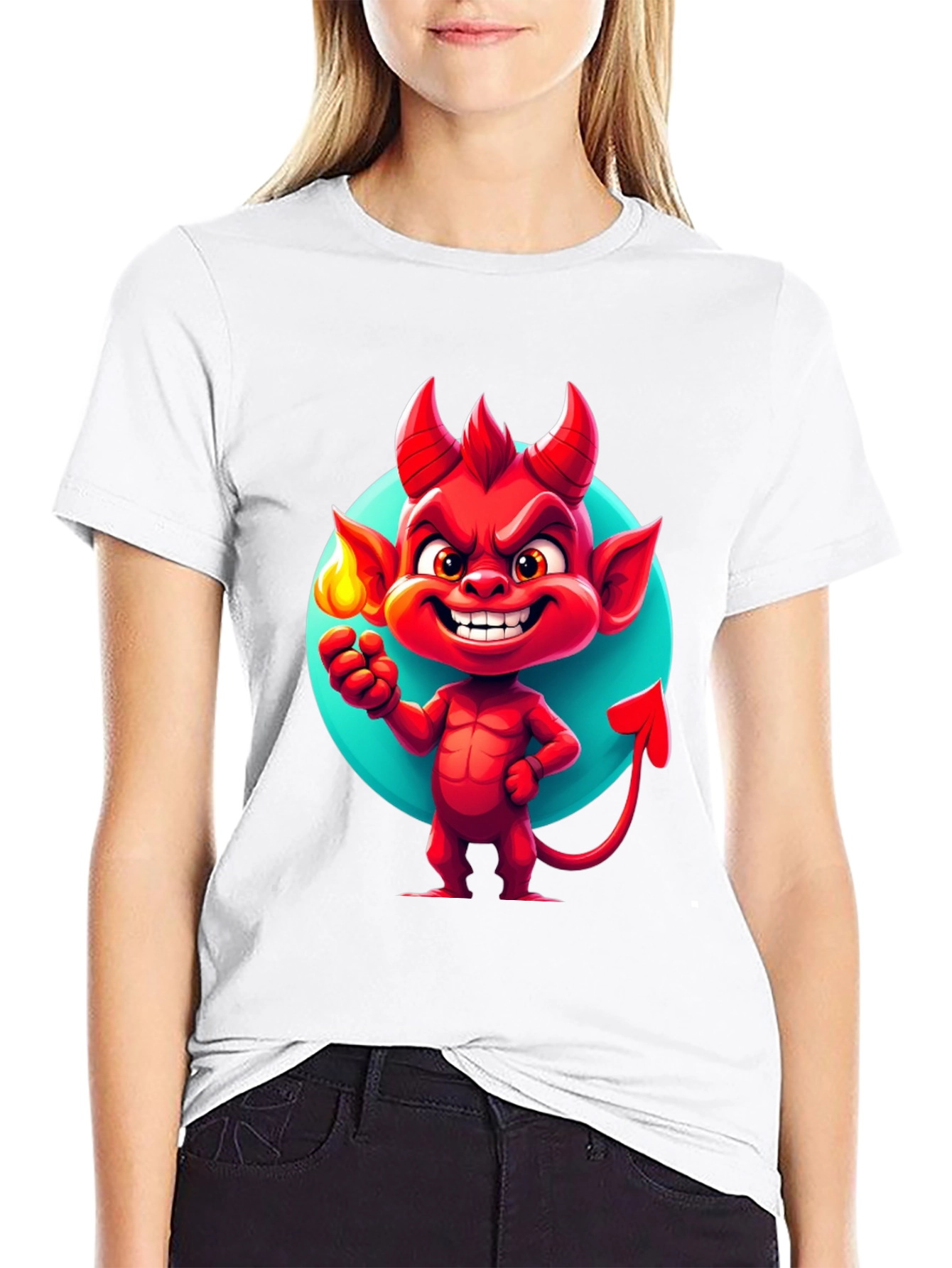 Cartoon Devil Graphic Tee - Soft Cotton Blend