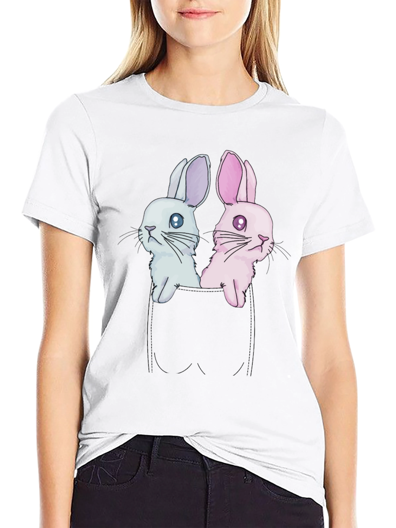 Cute Bunny Pocket Tee - Adorable Graphic T-Shirt