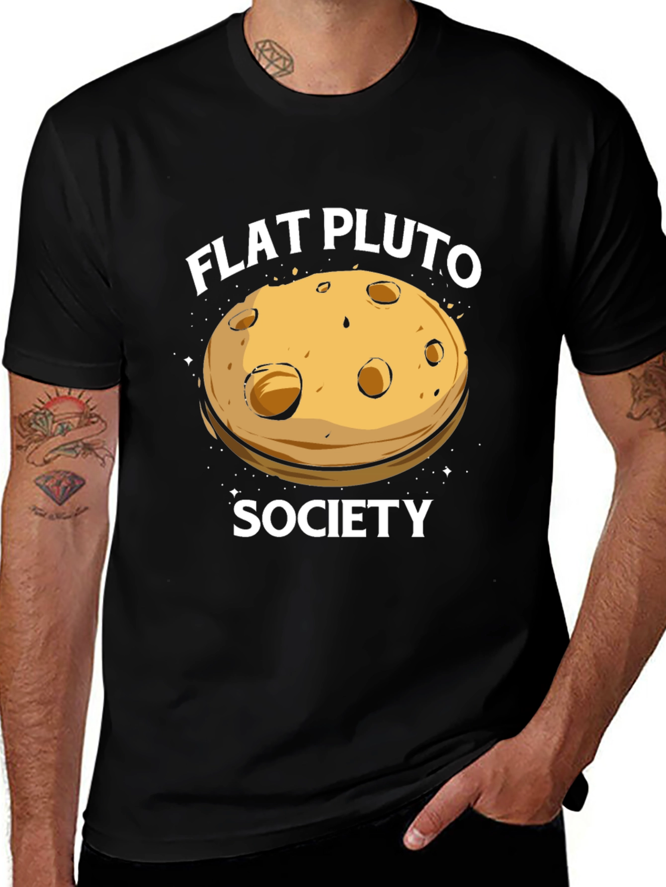 Flat Pluto Society Black T-Shirt