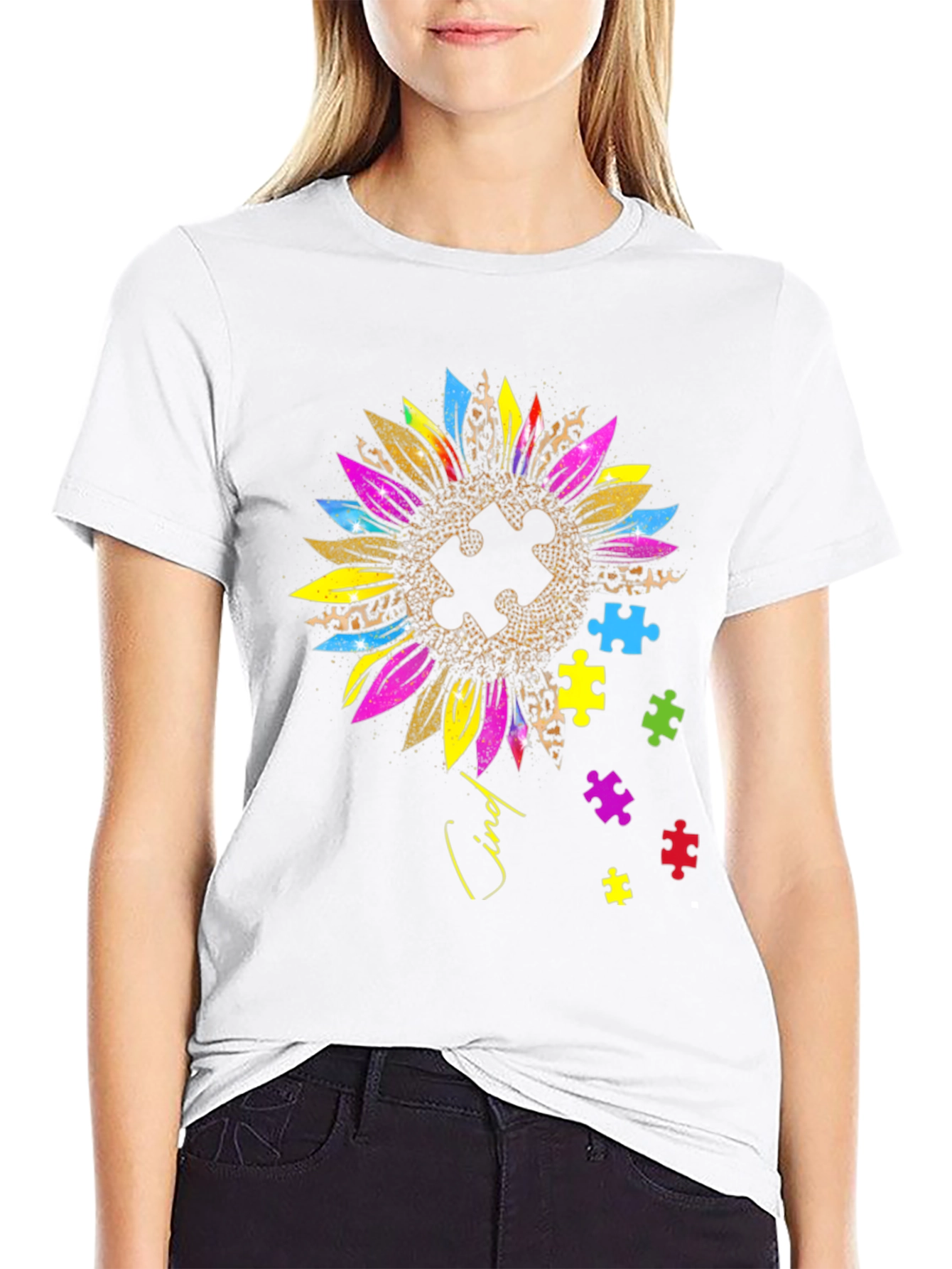 Autism Awareness Sunflower Puzzle Piece T-Shirt