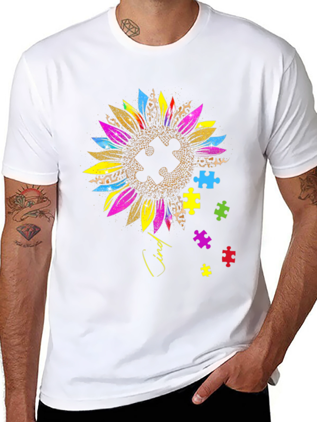 Autism Awareness Sunflower Puzzle Piece T-Shirt