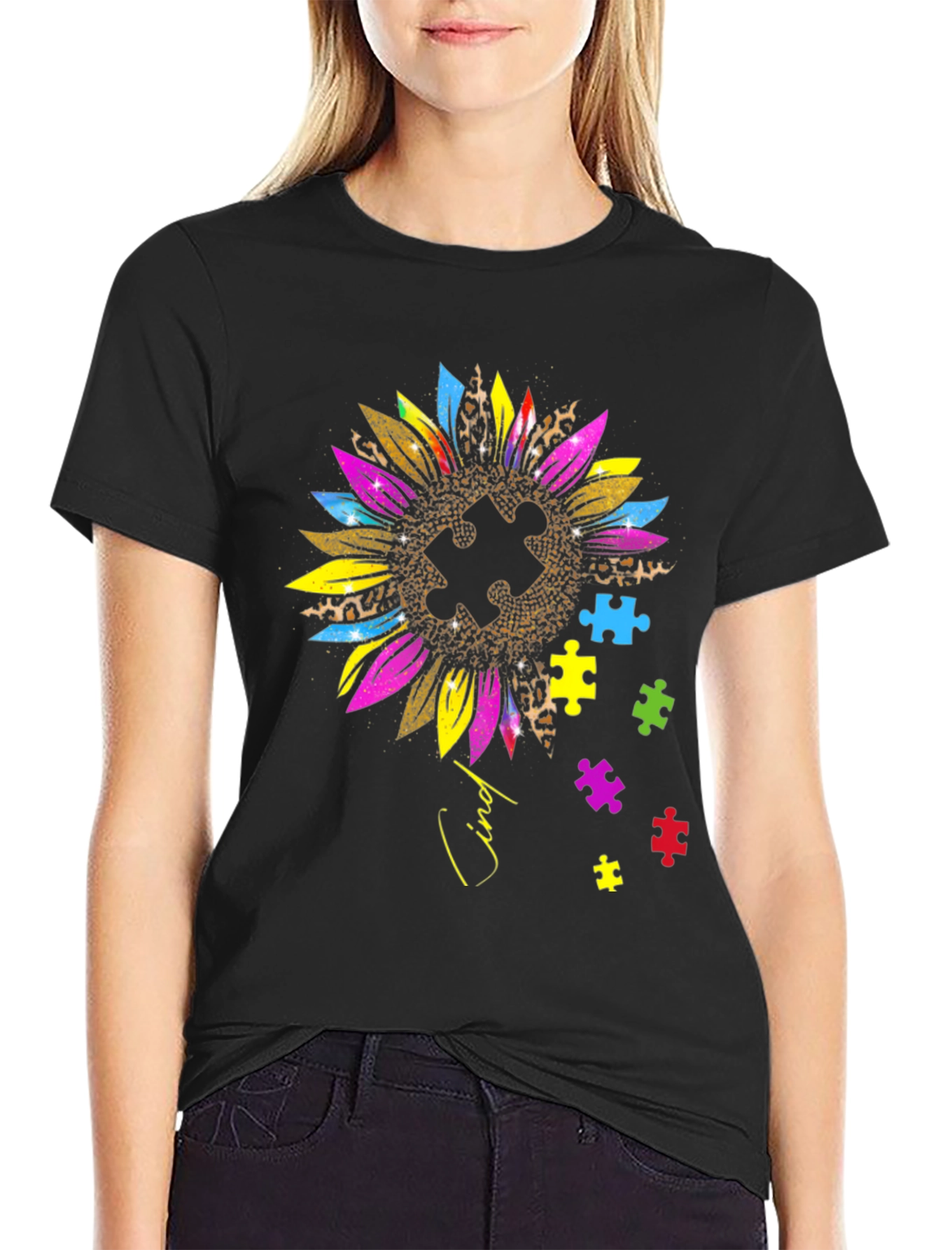 Autism Awareness Sunflower Puzzle Piece T-Shirt