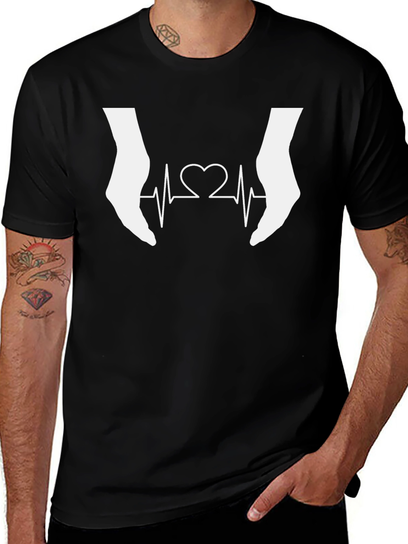 Heartbeat Hands Black Graphic Tee