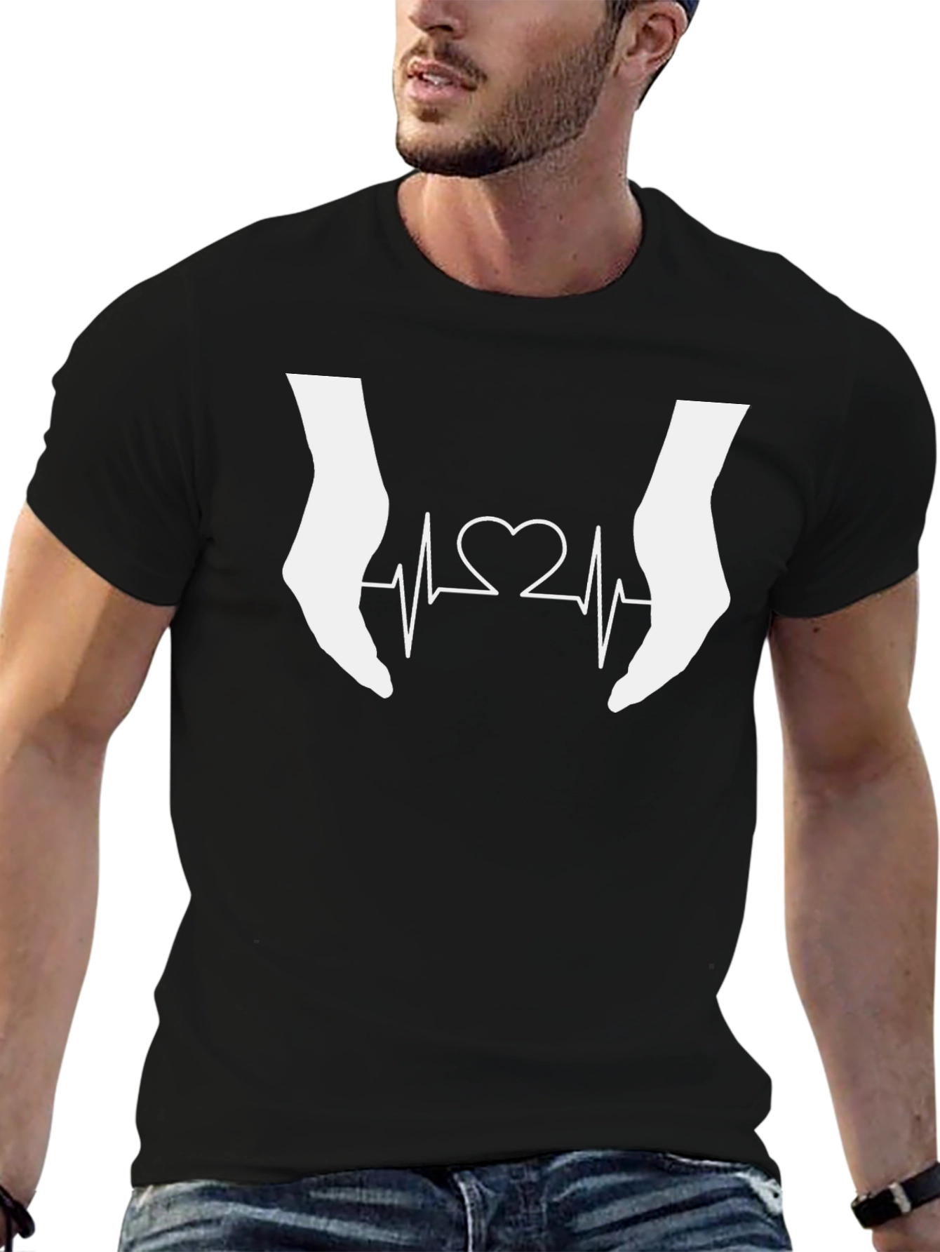 Heartbeat Hands Black Graphic Tee