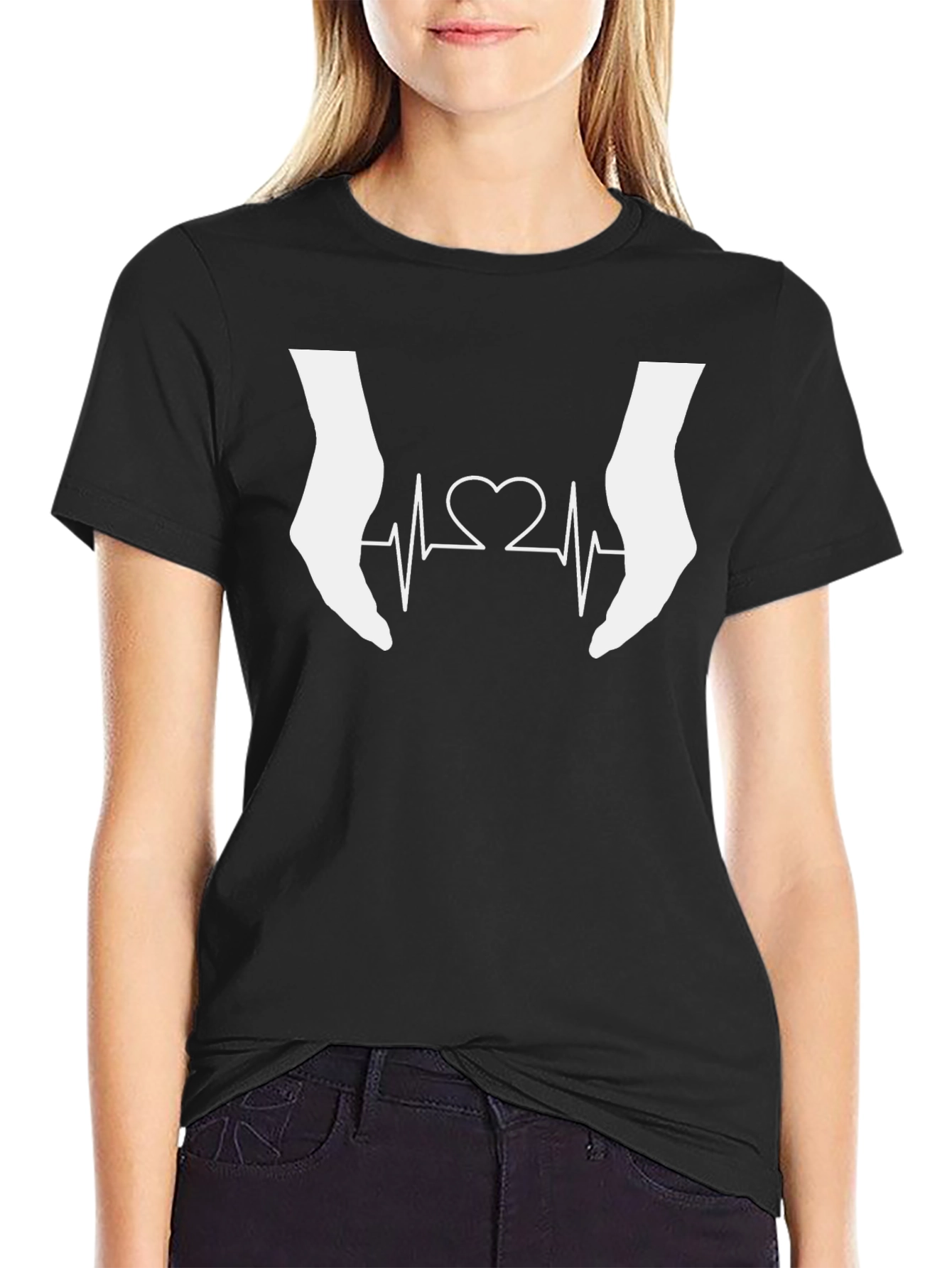 Heartbeat Hands Black Graphic Tee