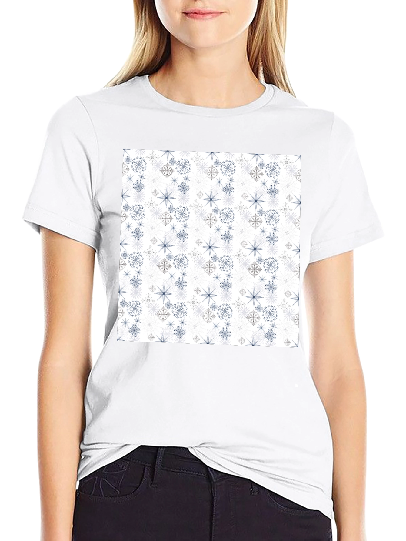 Snowflake Pattern Black T-Shirt
