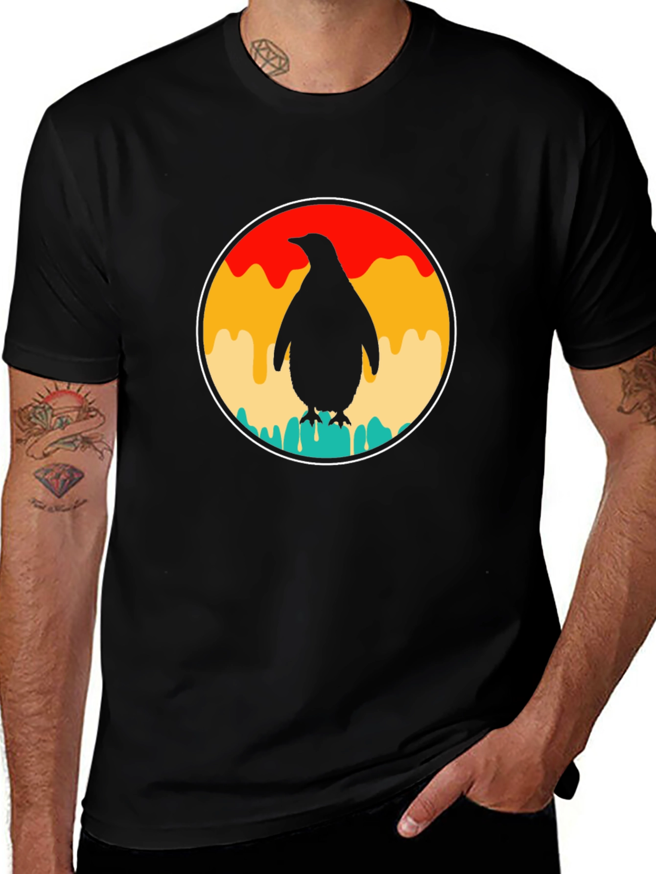Retro Penguin T-Shirt - Black Graphic Tee