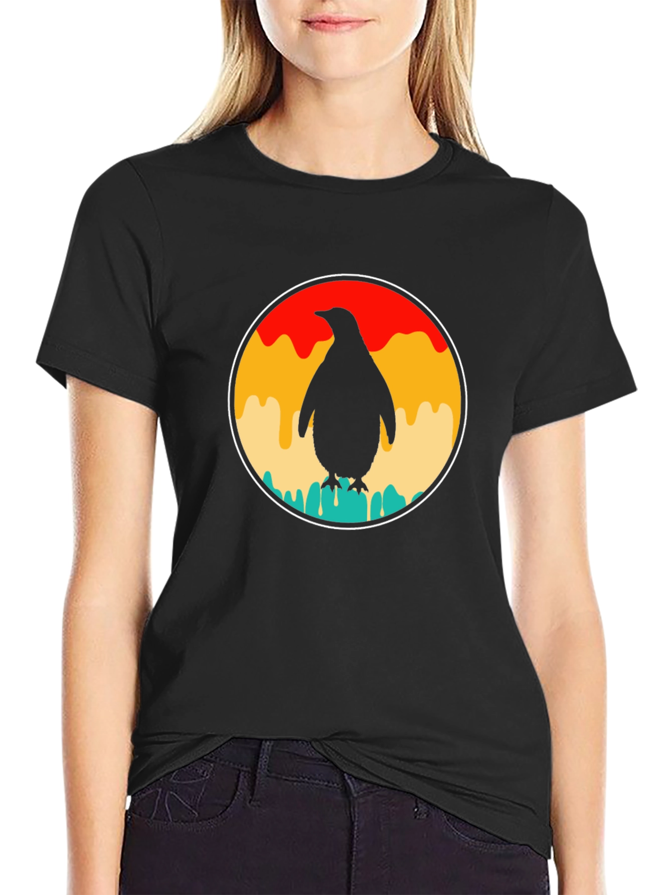 Retro Penguin T-Shirt - Black Graphic Tee