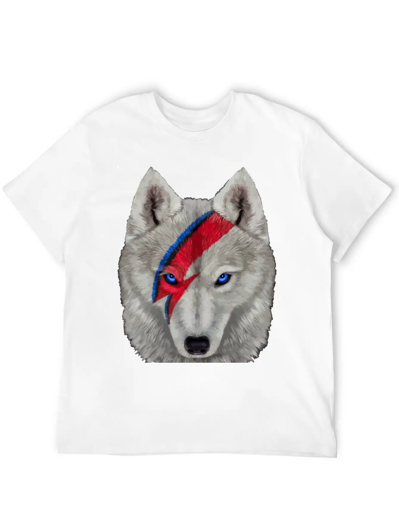 Polar Wolf Face Painted With Red Lightning Bolt Unisex Casual T-Shirt – Clean Design For Daily Comfort