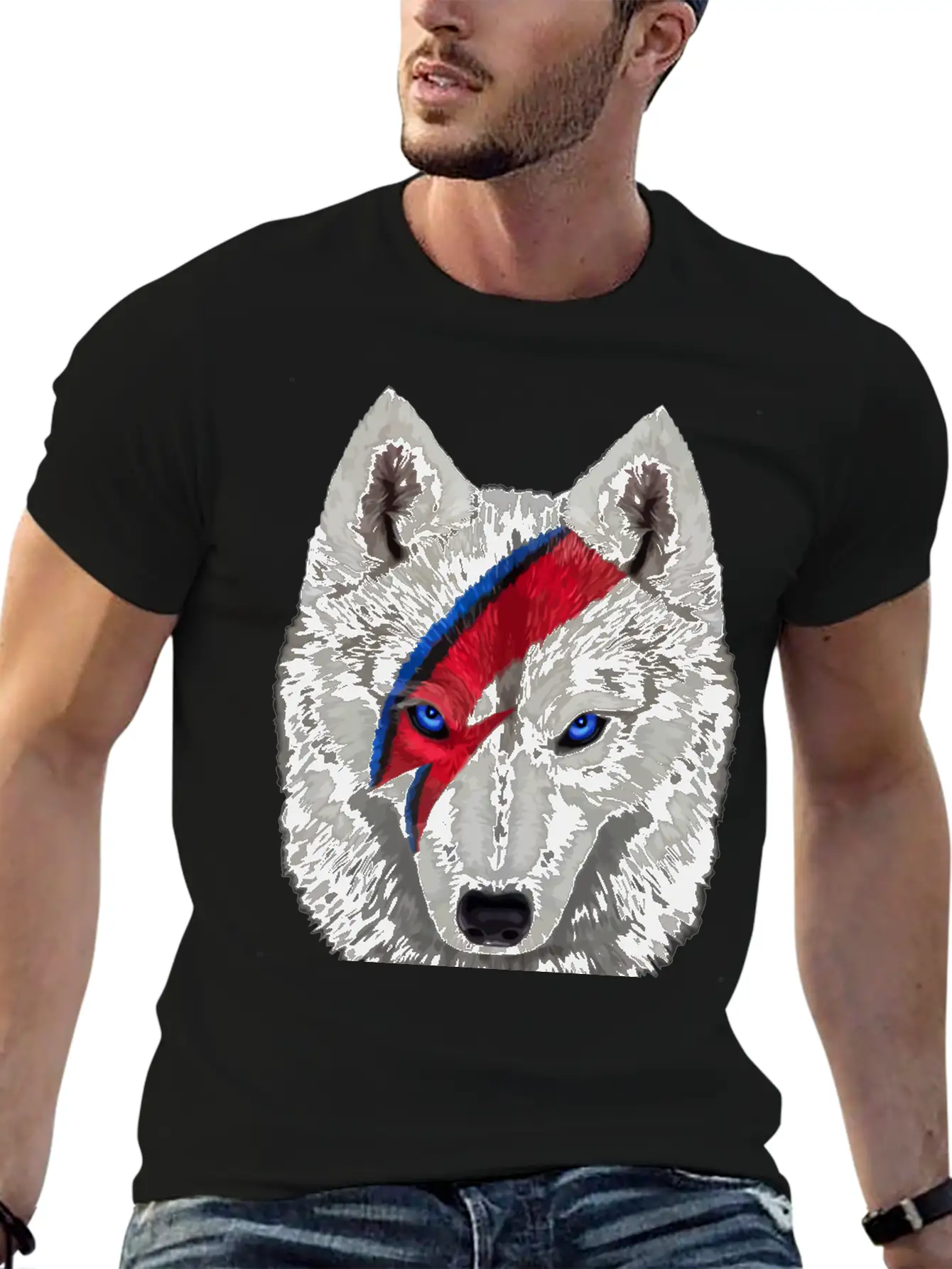 Polar Wolf Face Painted With Red Lightning Bolt Unisex Casual T-Shirt – Clean Design For Daily Comfort