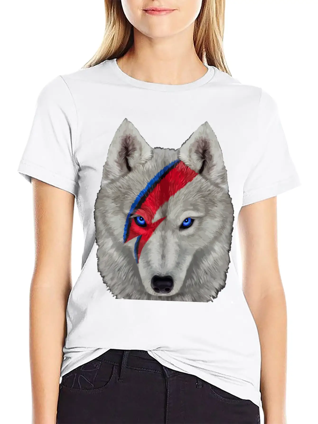 Polar Wolf Face Painted With Red Lightning Bolt Unisex Casual T-Shirt – Clean Design For Daily Comfort
