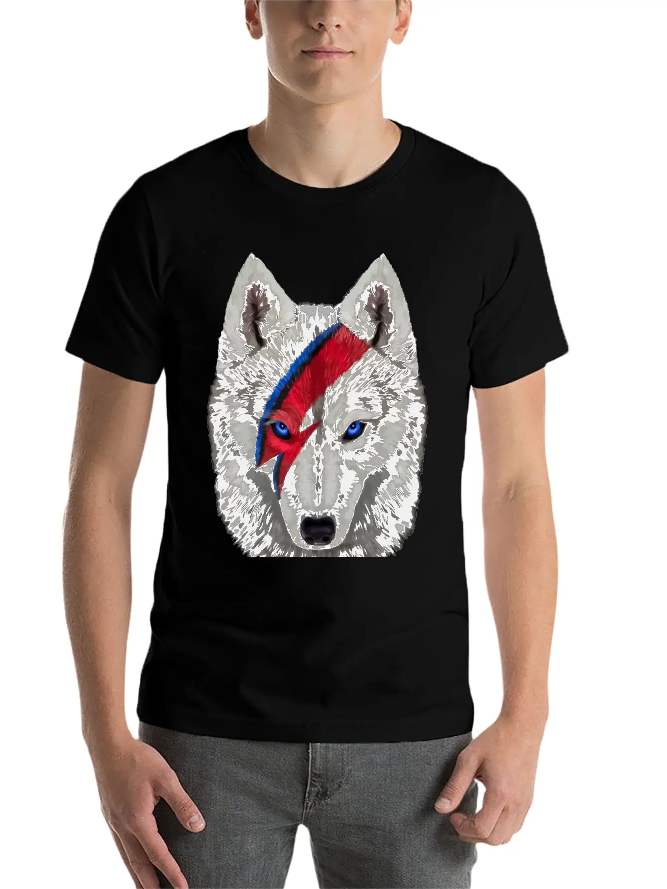 Polar Wolf Face Painted With Red Lightning Bolt Unisex Casual T-Shirt – Clean Design For Daily Comfort