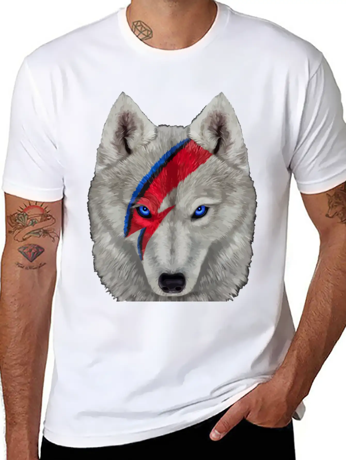 Polar Wolf Face Painted With Red Lightning Bolt Unisex Casual T-Shirt – Clean Design For Daily Comfort