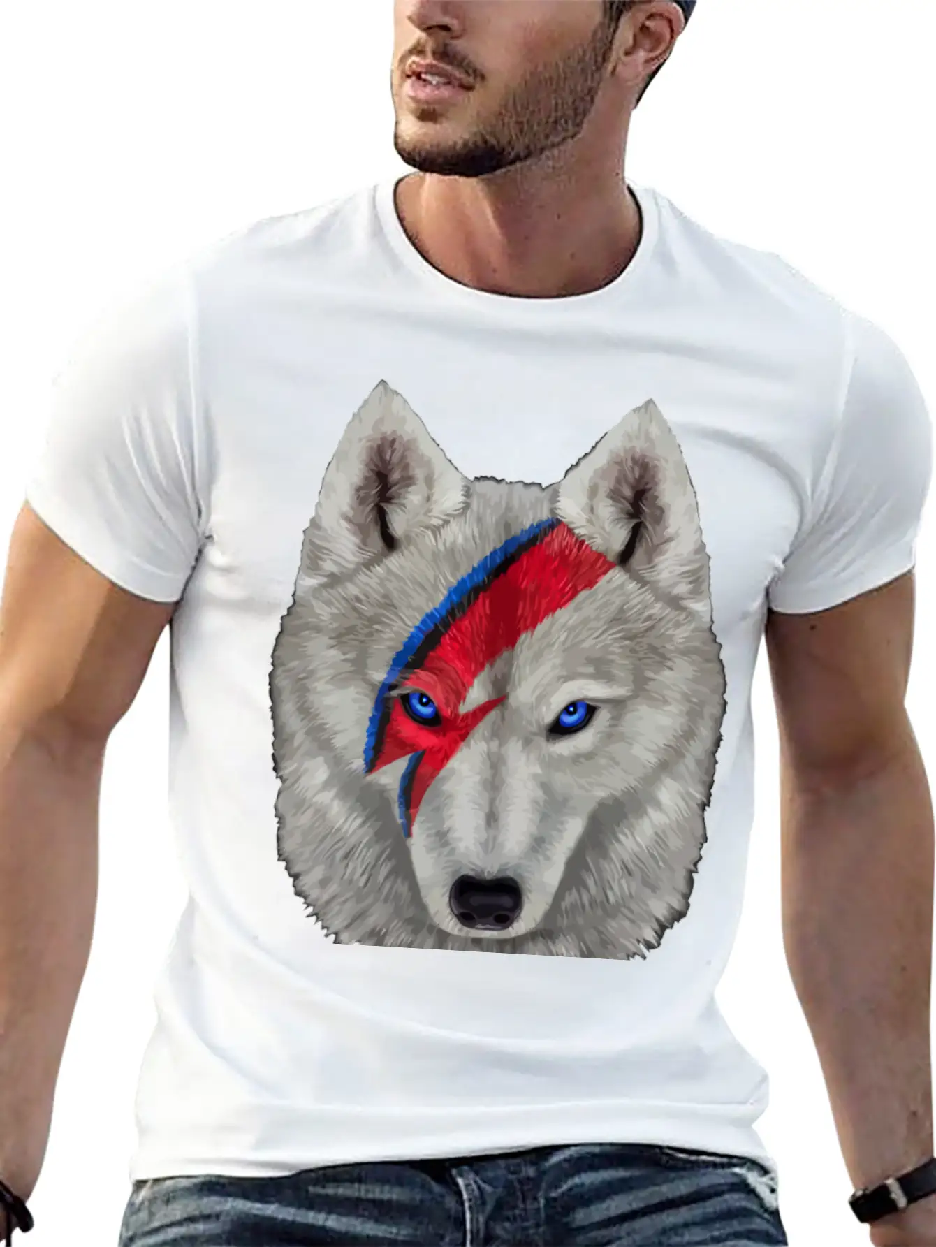 Polar Wolf Face Painted With Red Lightning Bolt Unisex Casual T-Shirt – Clean Design For Daily Comfort