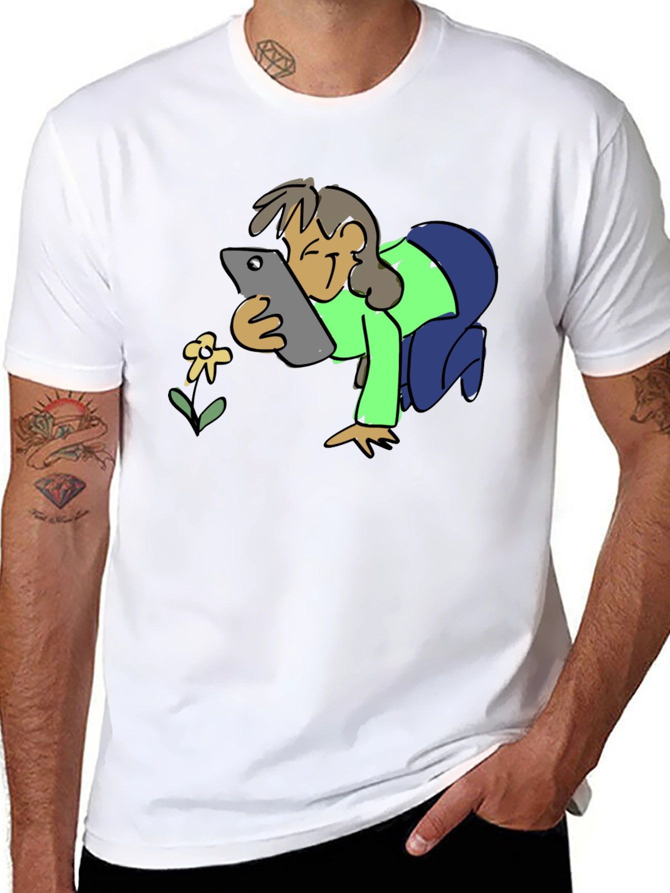 Smartphone Flower Photo Black T-Shirt