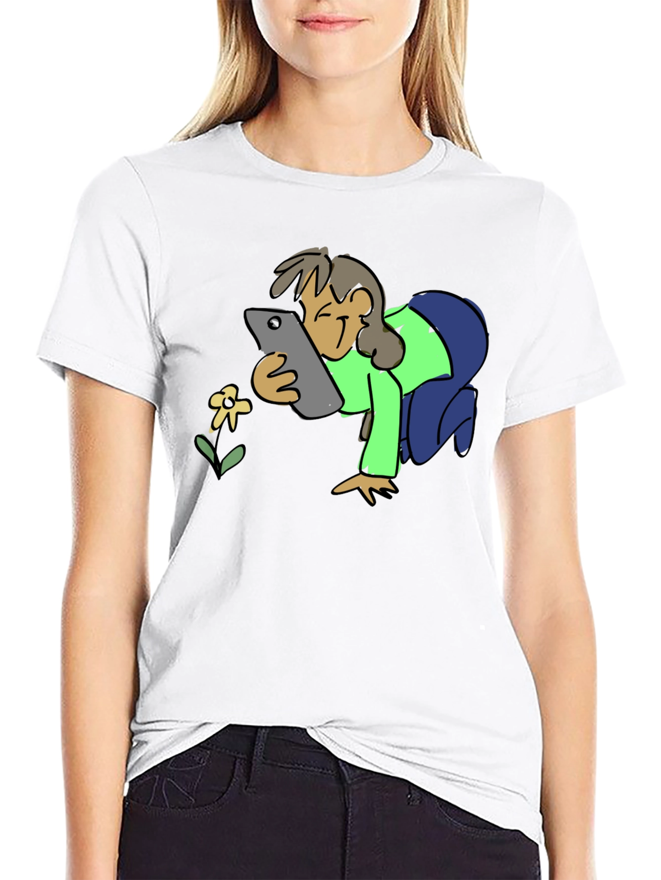 Smartphone Flower Photo Black T-Shirt