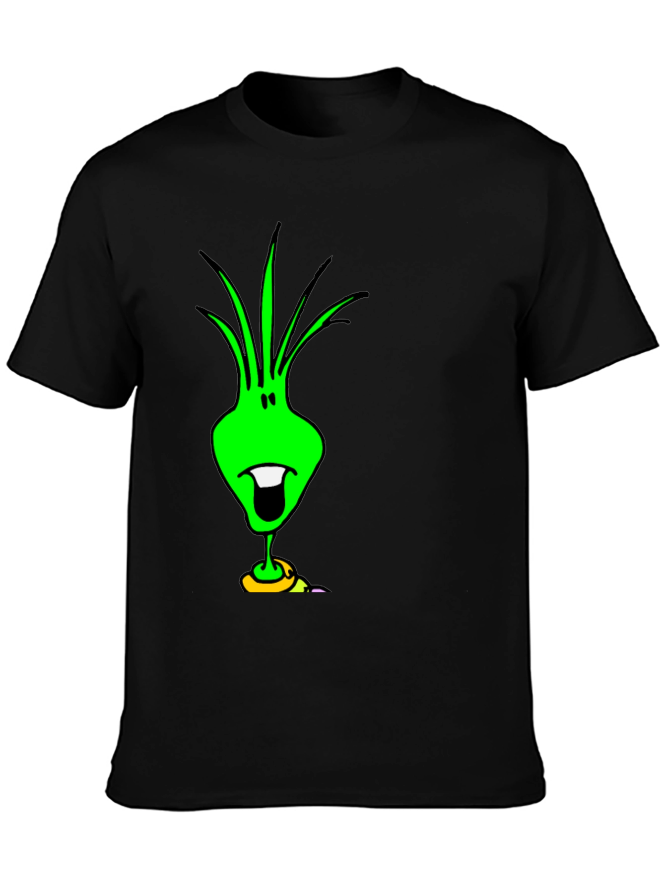 Funky Green Alien Graphic Tee - Black Cotton T-Shirt