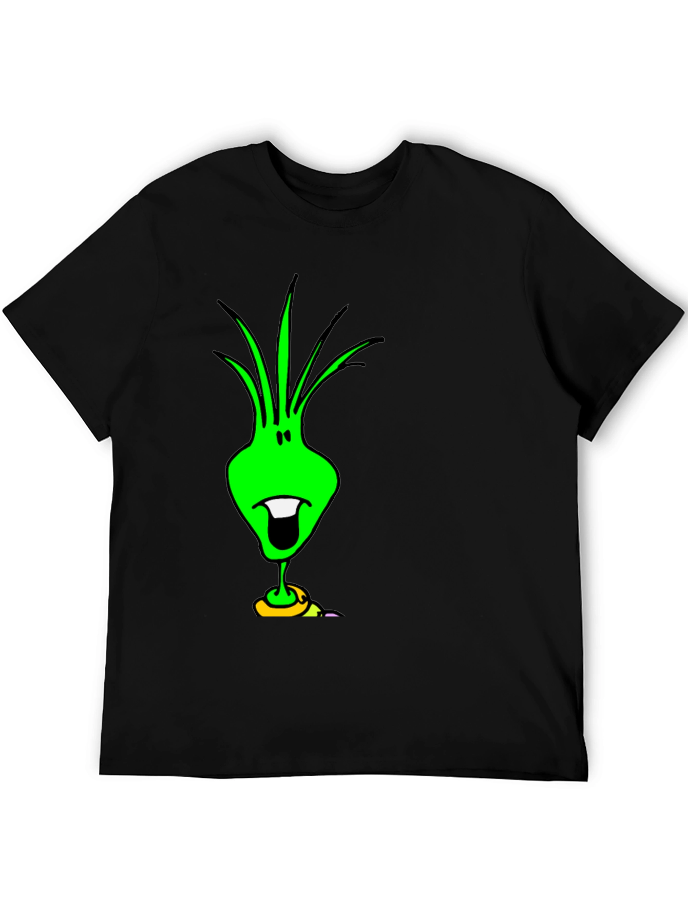 Funky Green Alien Graphic Tee - Black Cotton T-Shirt
