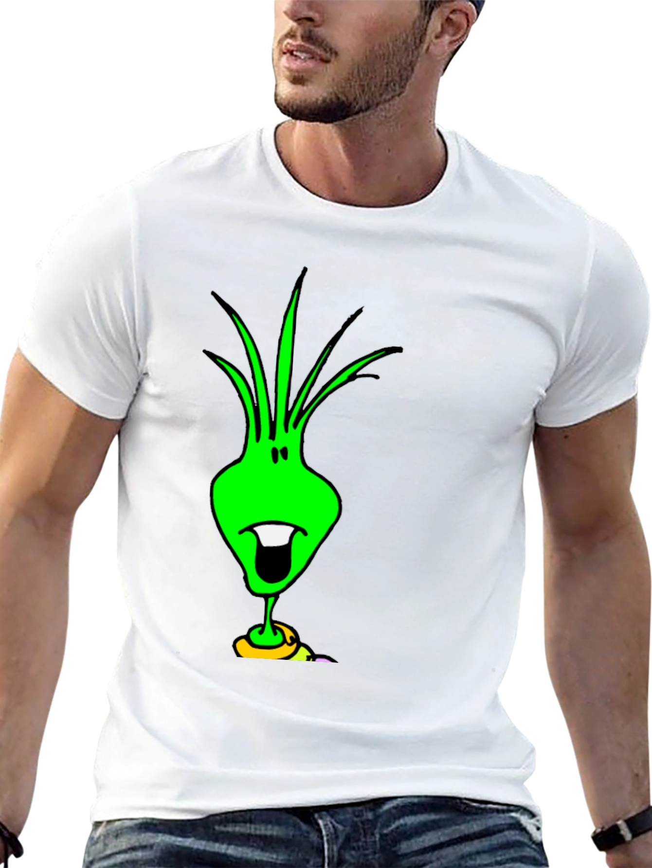 Funky Green Alien Graphic Tee - Black Cotton T-Shirt
