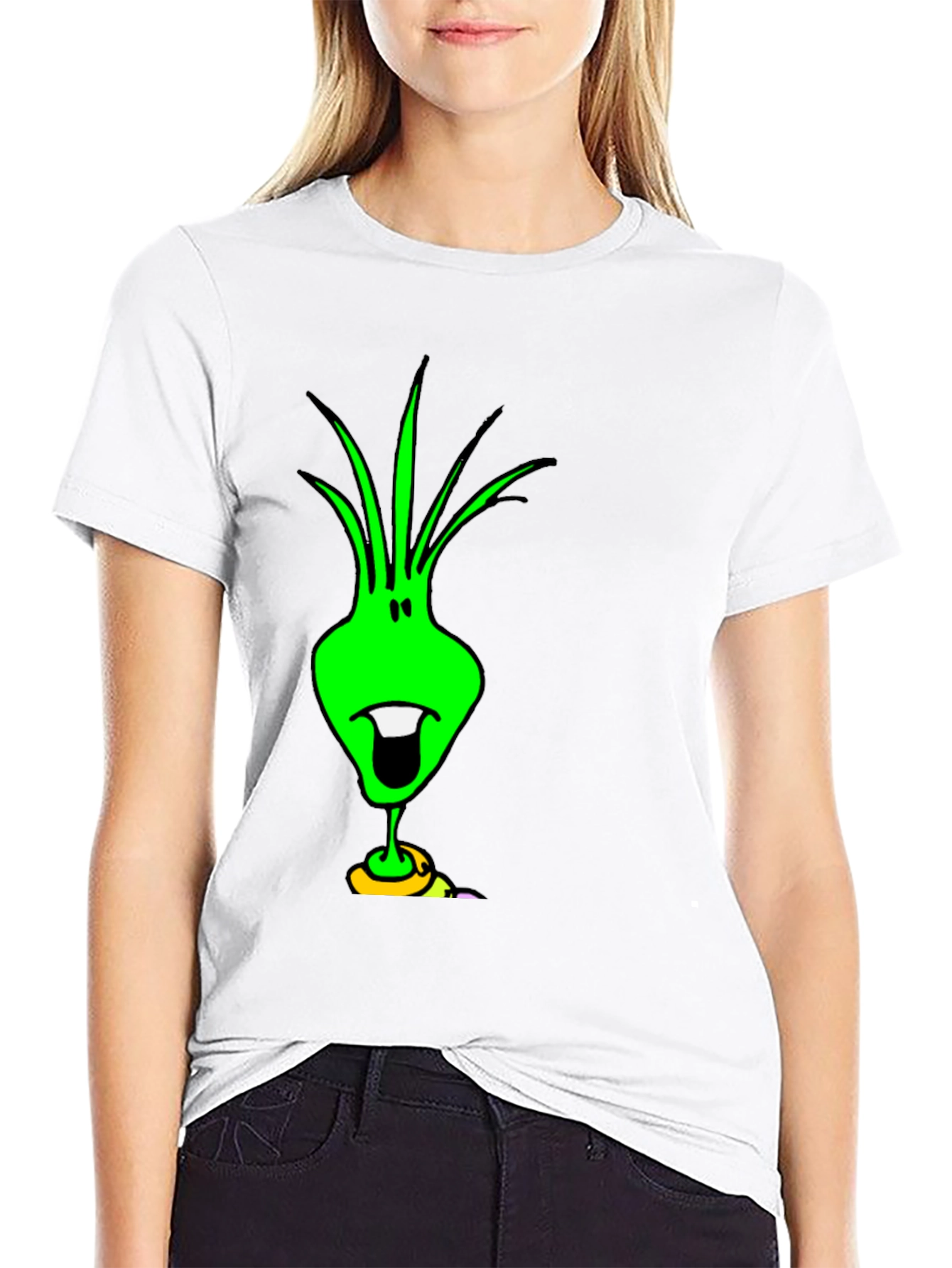 Funky Green Alien Graphic Tee - Black Cotton T-Shirt