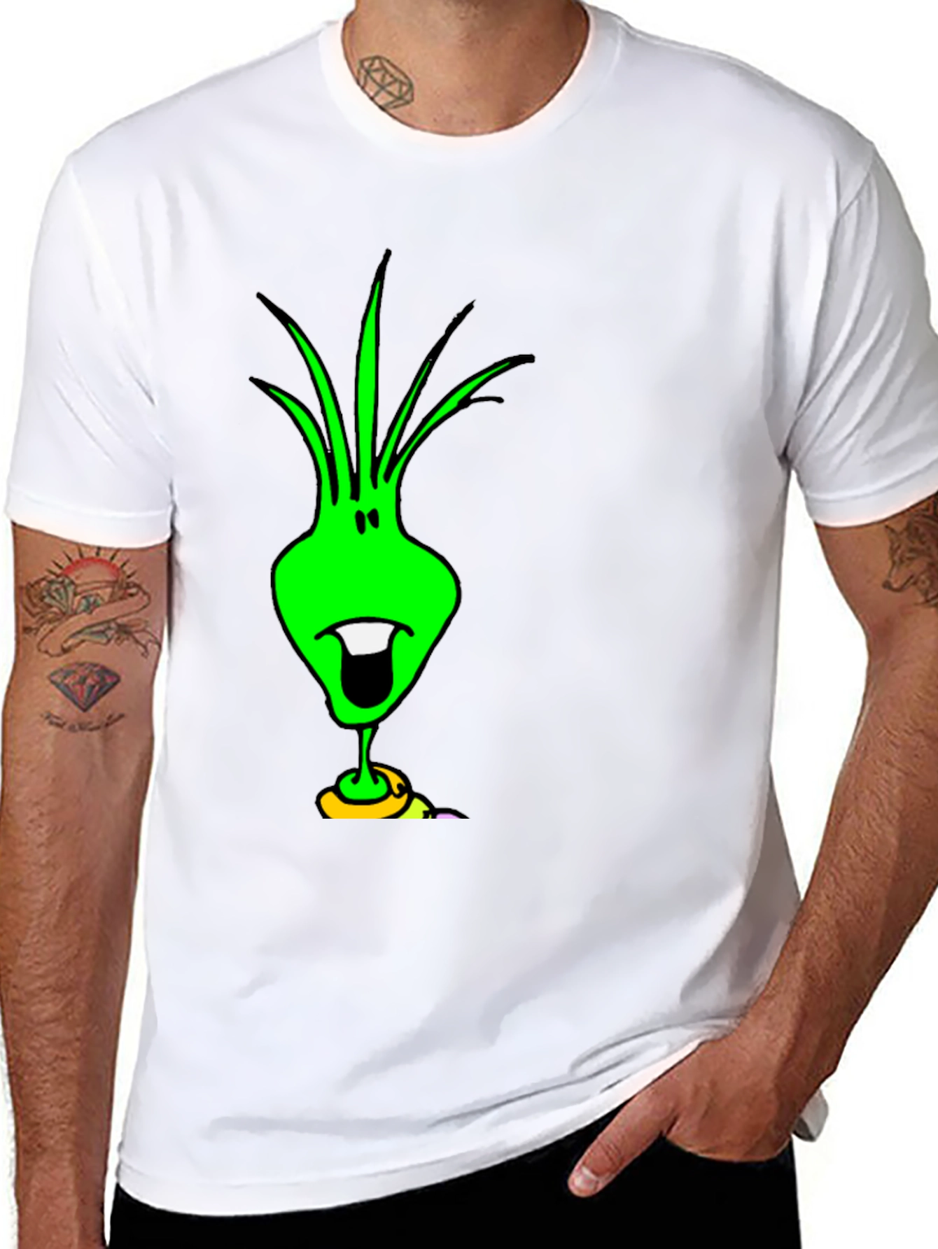 Funky Green Alien Graphic Tee - Black Cotton T-Shirt