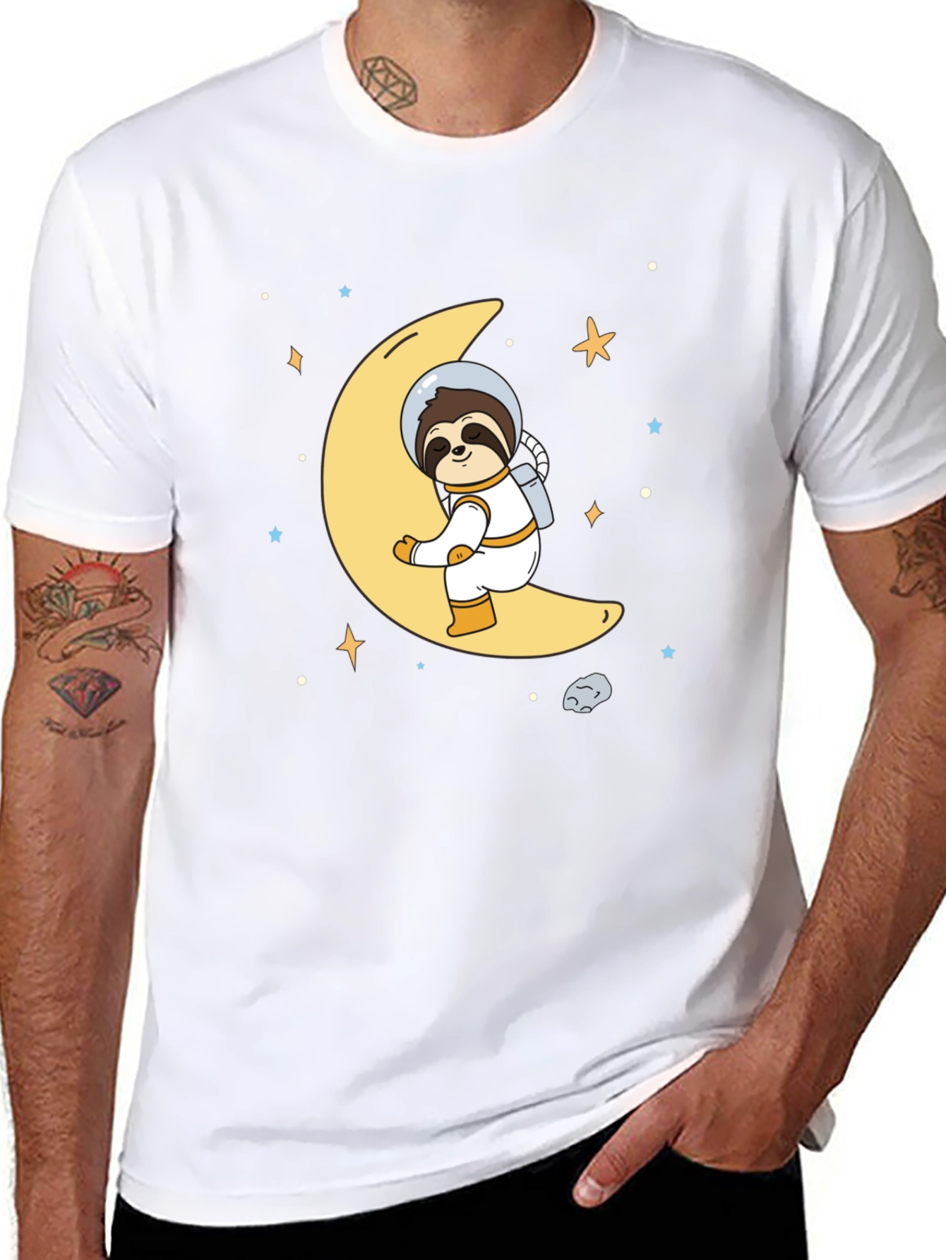 Astronaut Sloth on Moon Graphic T-Shirt