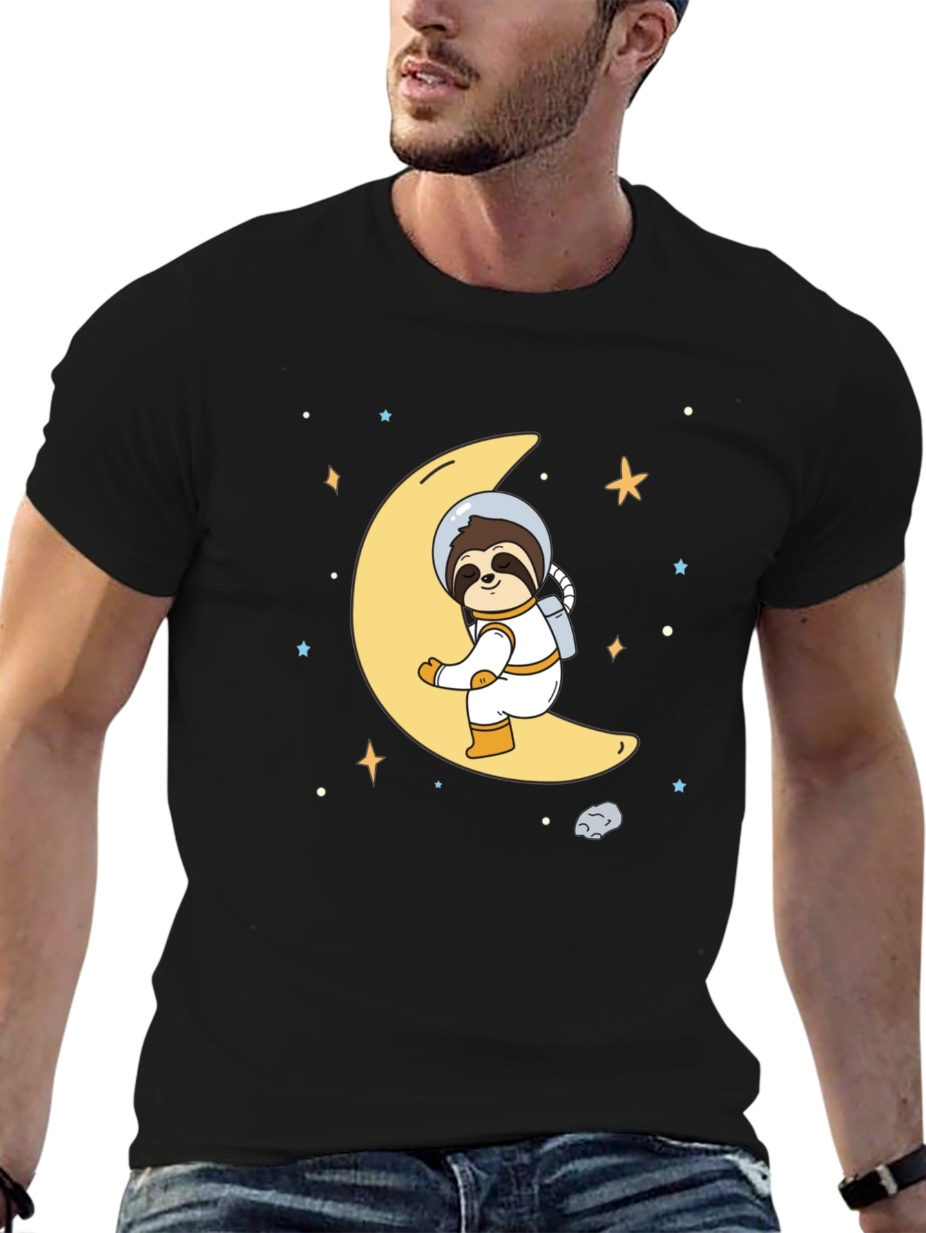 Astronaut Sloth on Moon Graphic T-Shirt