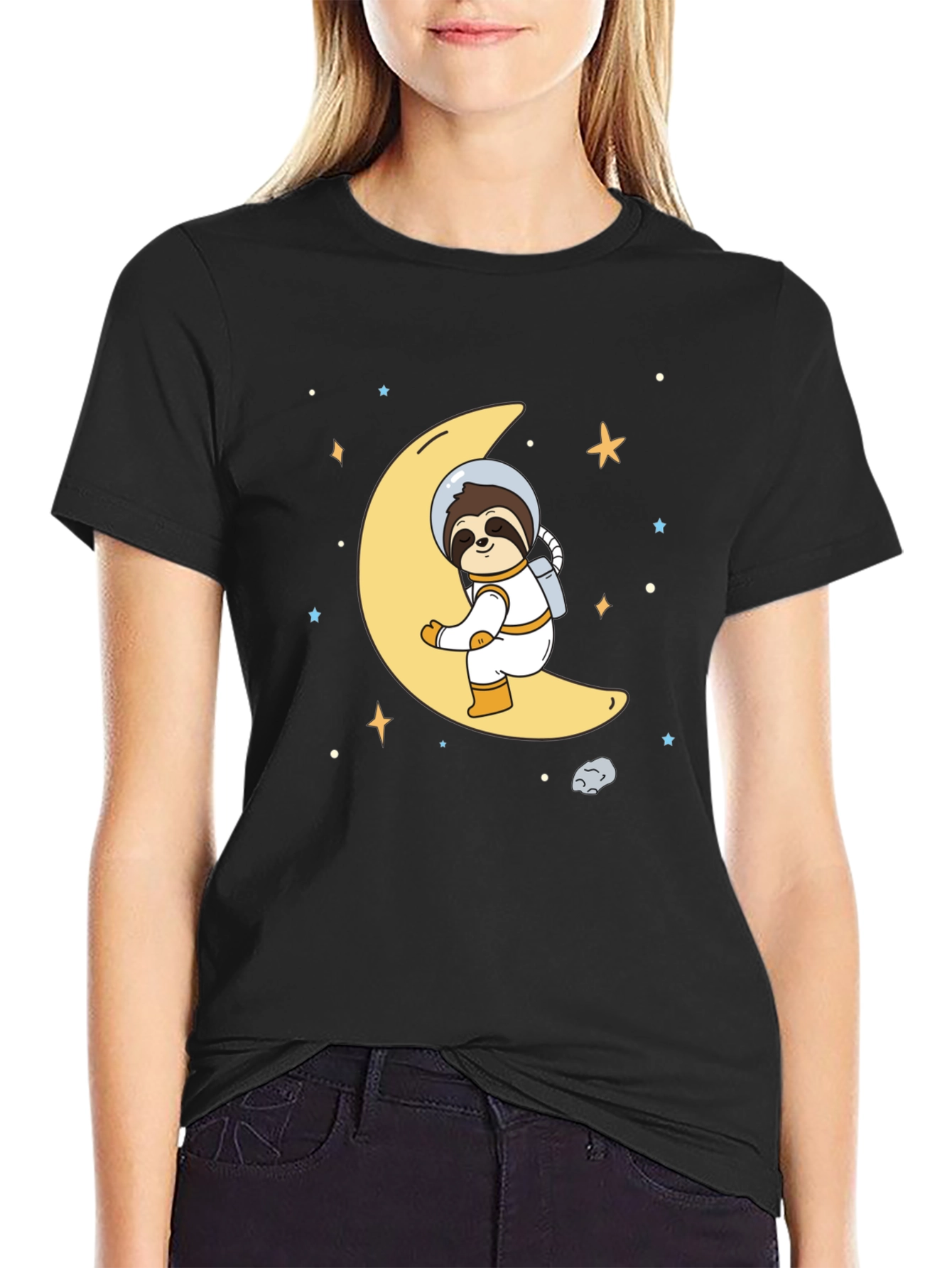 Astronaut Sloth on Moon Graphic T-Shirt
