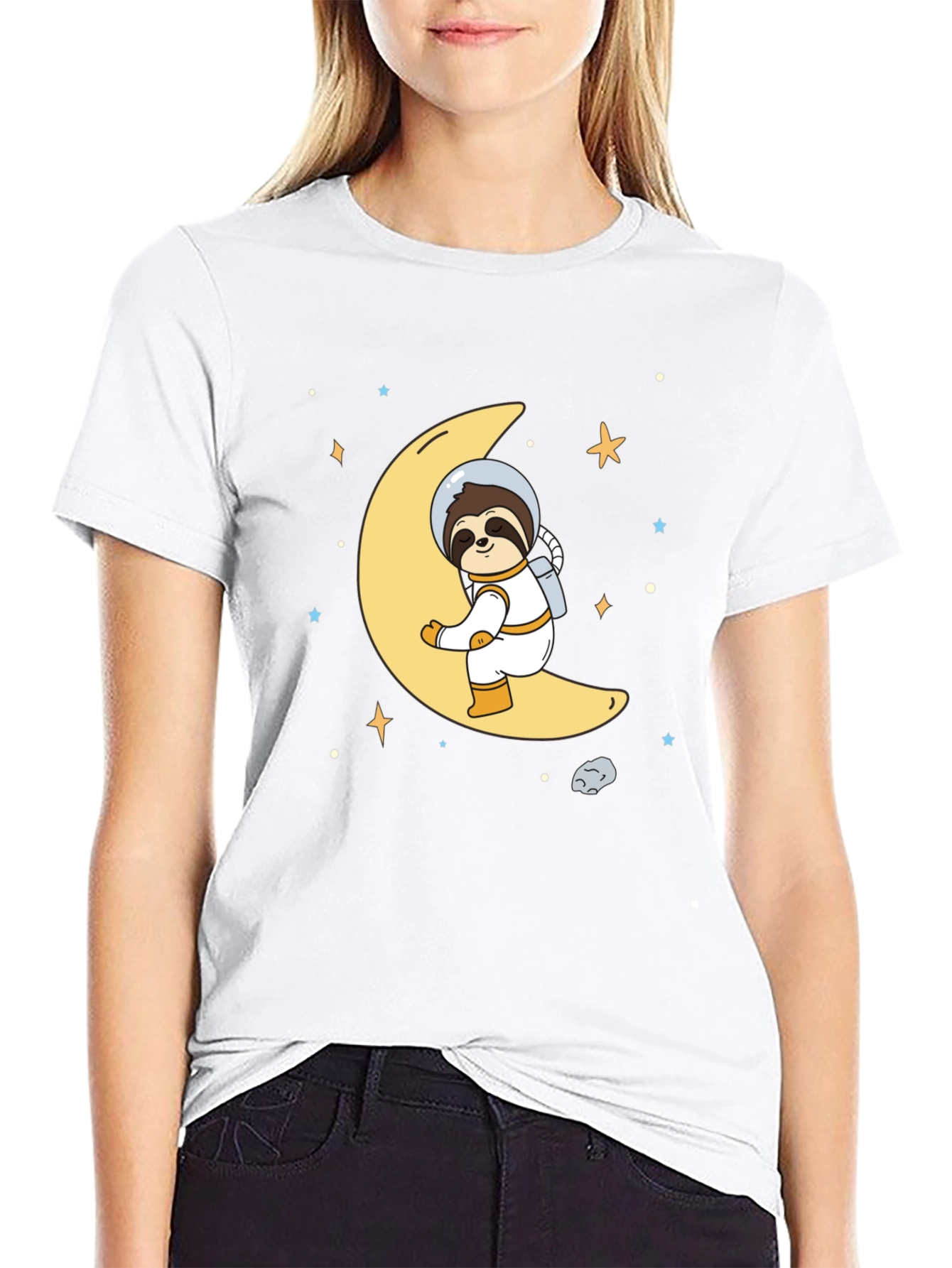 Astronaut Sloth on Moon Graphic T-Shirt