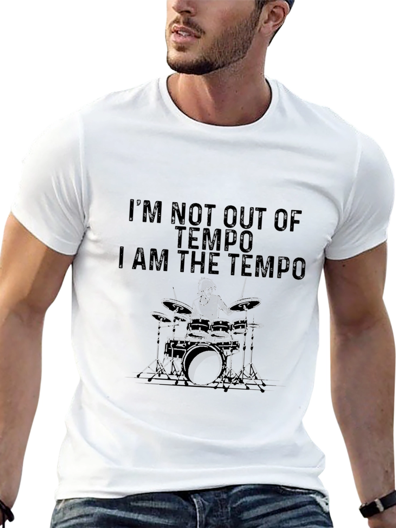 I Am the Tempo Drummer Black T-Shirt