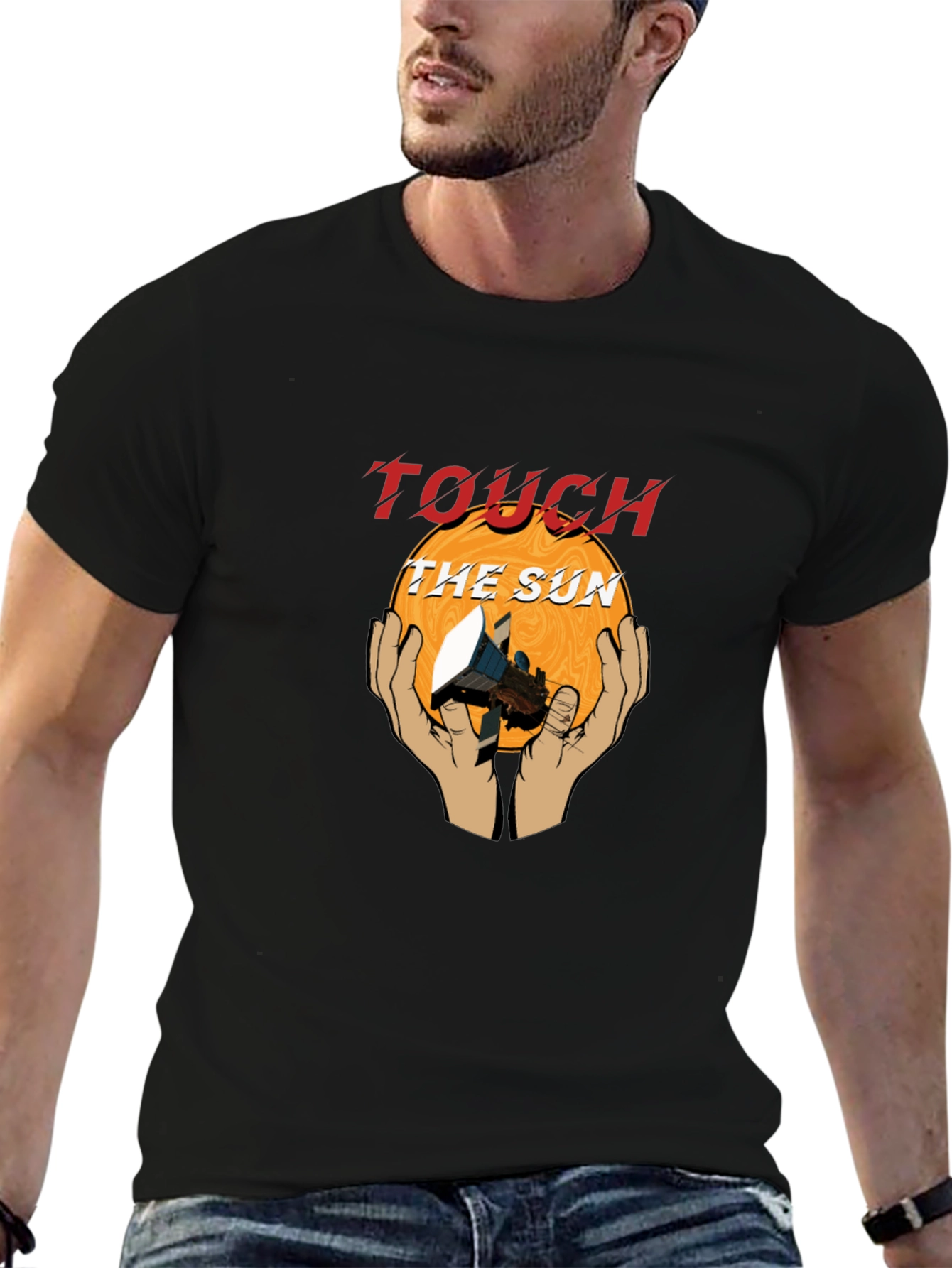 Touch the Sun Graphic Tee - Stylish Black T-Shirt