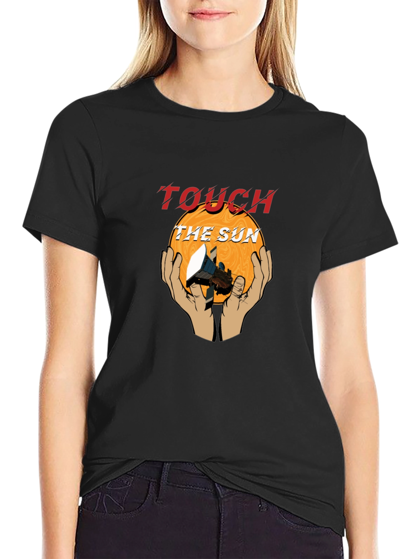 Touch the Sun Graphic Tee - Stylish Black T-Shirt