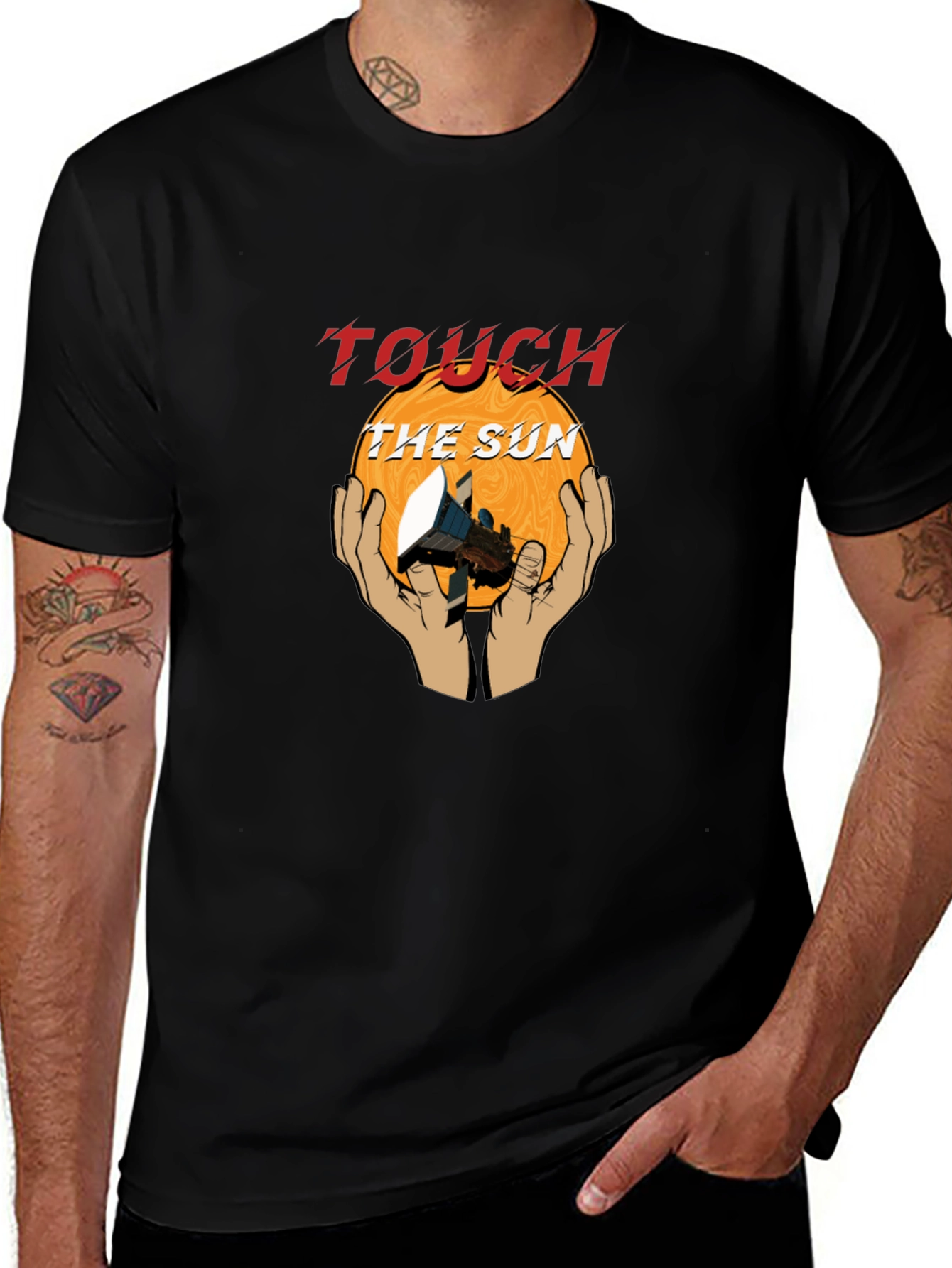 Touch the Sun Graphic Tee - Stylish Black T-Shirt