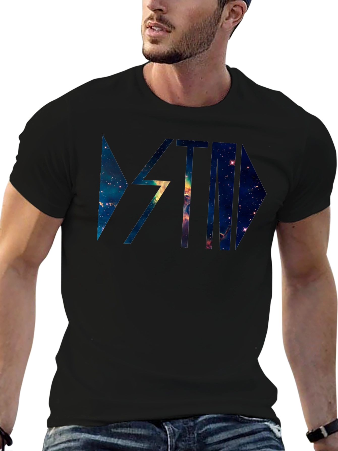 Galaxy Graphic Print Black Casual T-Shirt