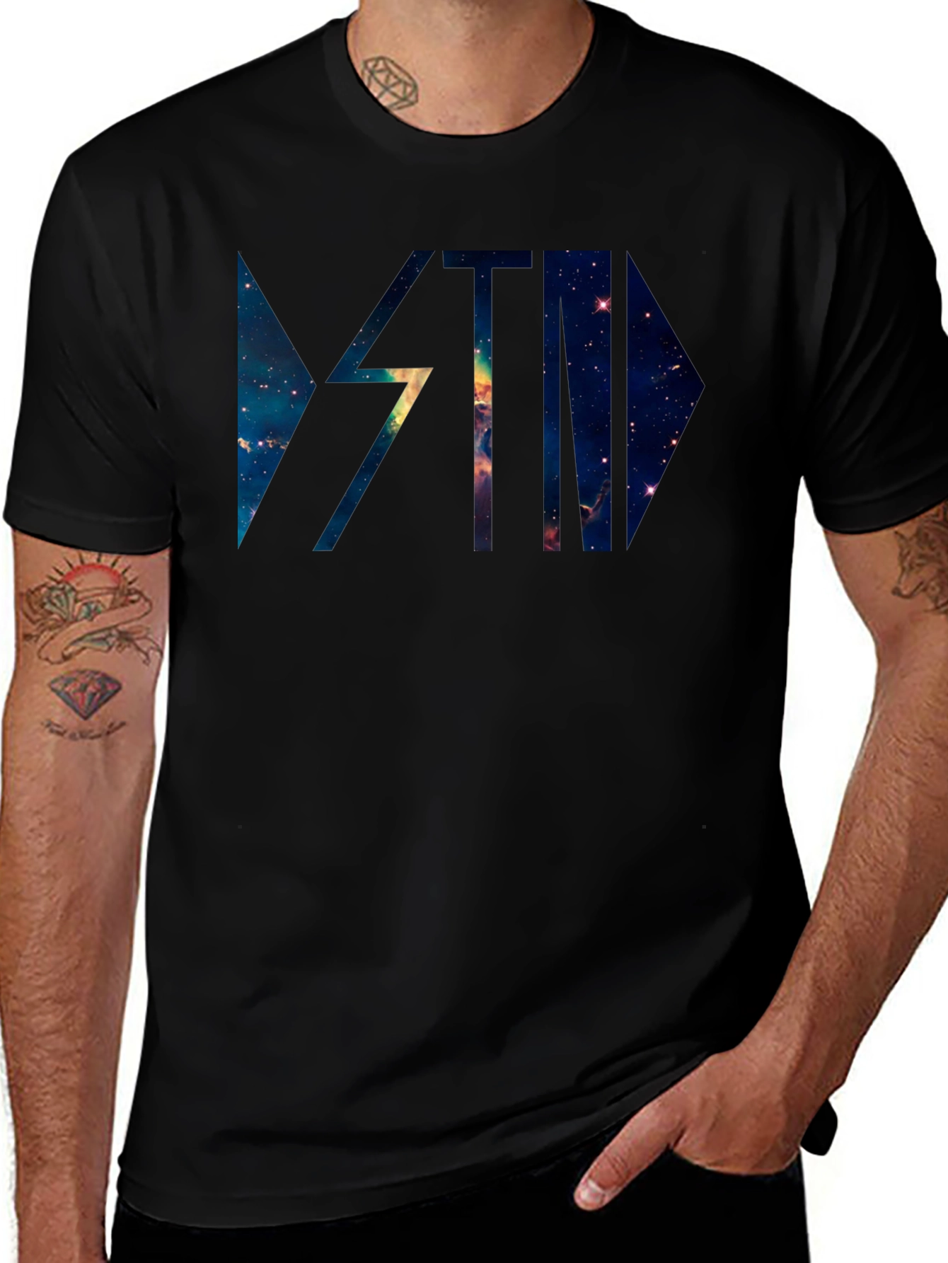 Galaxy Graphic Print Black Casual T-Shirt