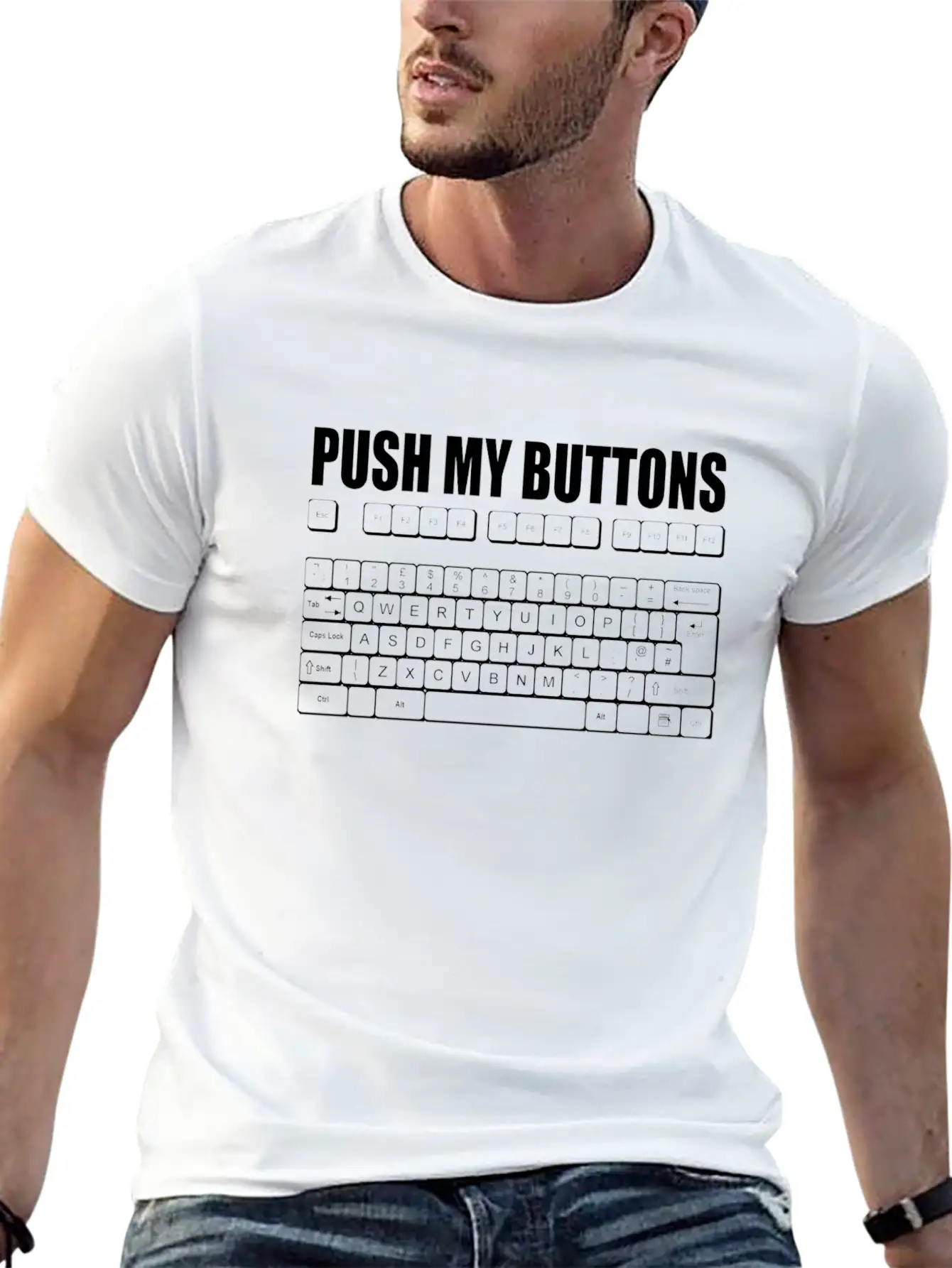 PUSH MY BUTTONS QWERTY KEYBOARD LADIES GIRL Unisex Casual T-Shirt – Clean Design For Daily Comfort