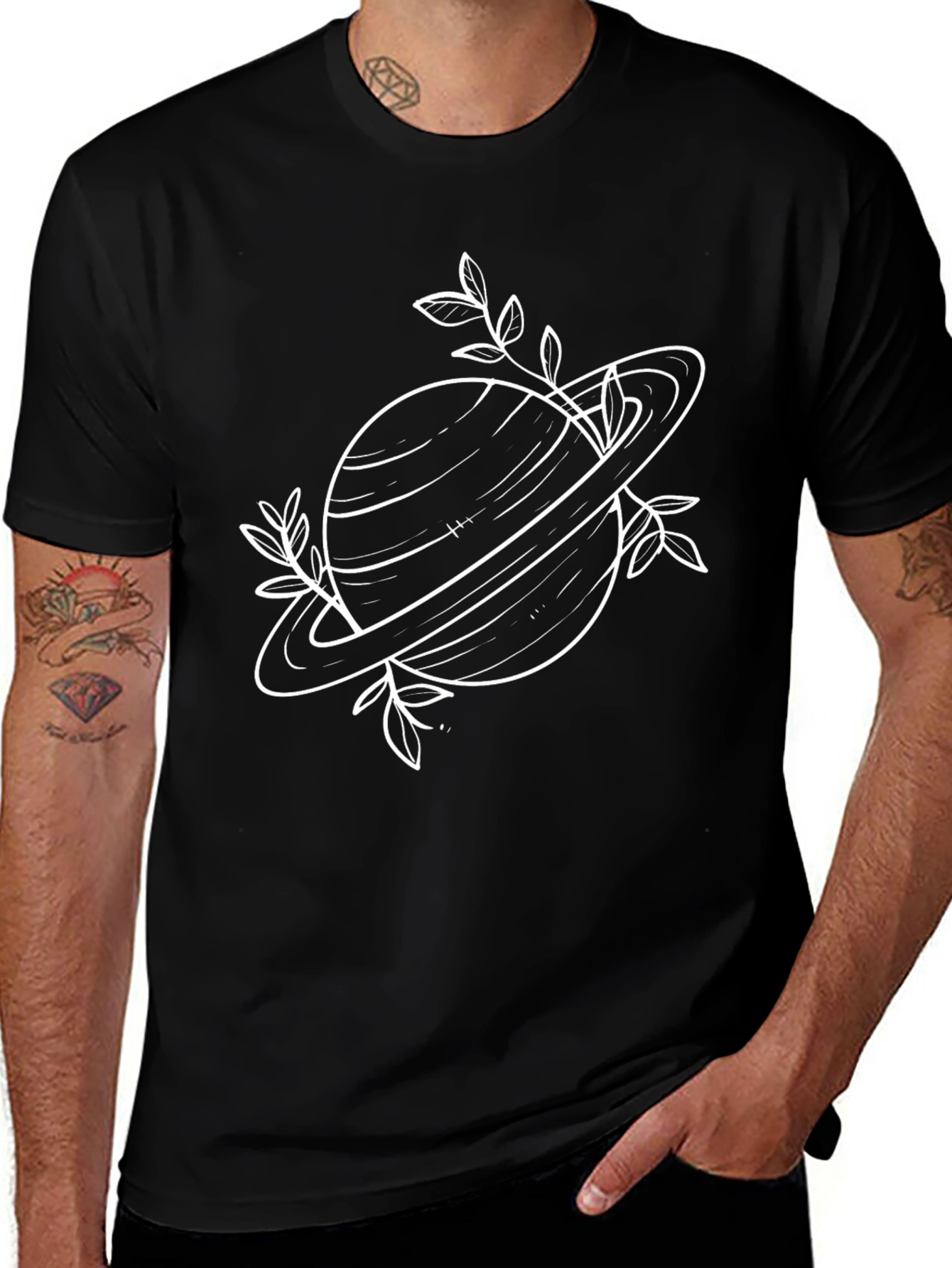 Planet & Foliage Black Graphic Tee