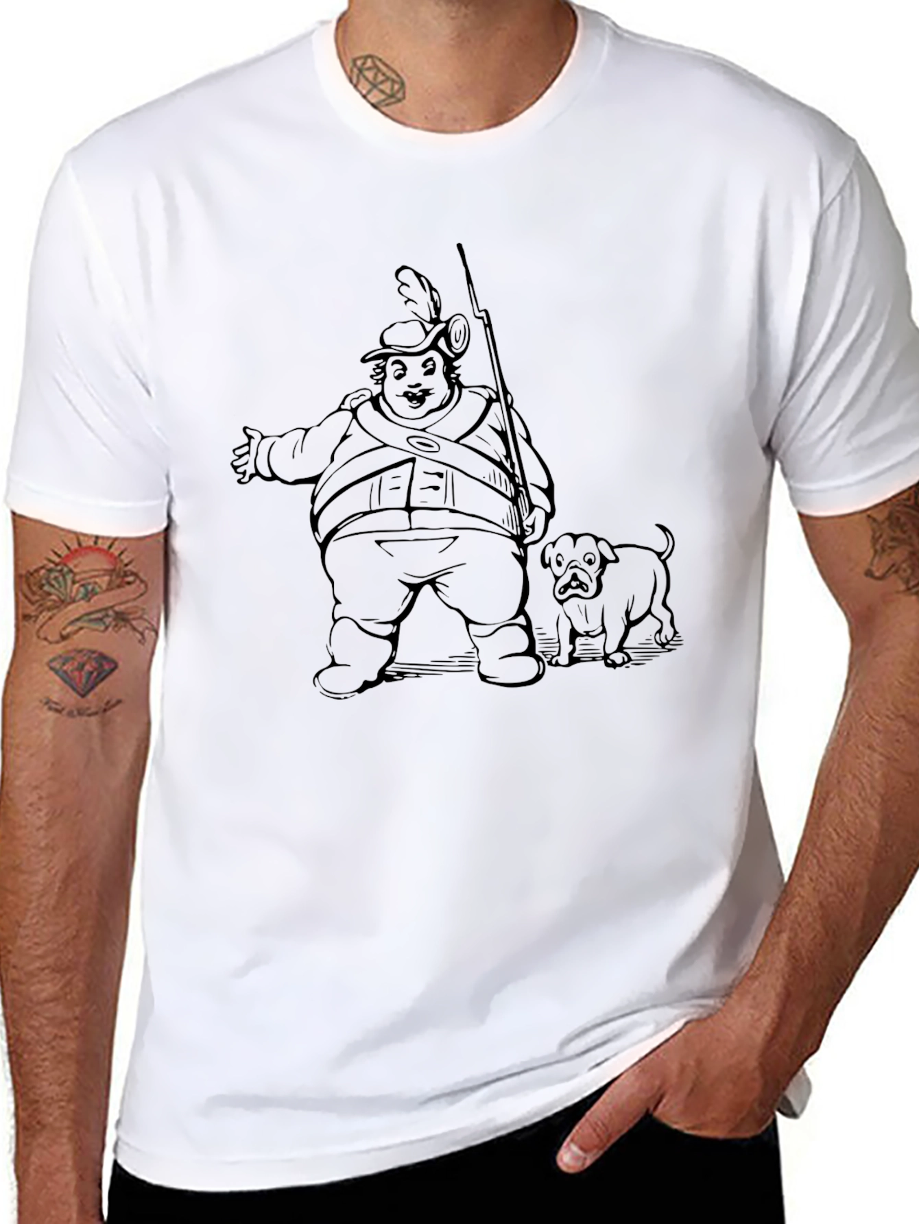 Cartoon Soldier and Dog Graphic T-Shirt