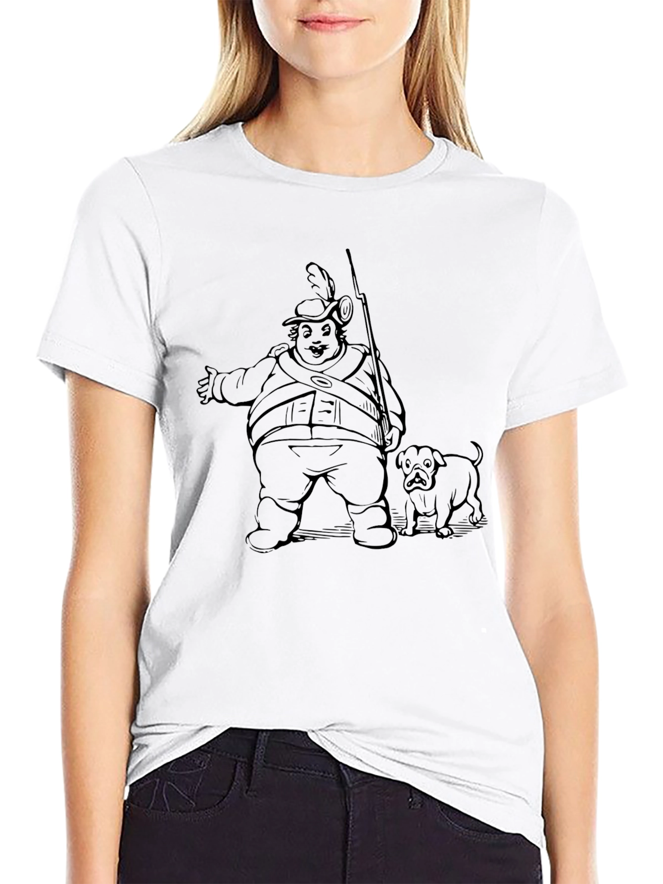 Cartoon Soldier and Dog Graphic T-Shirt