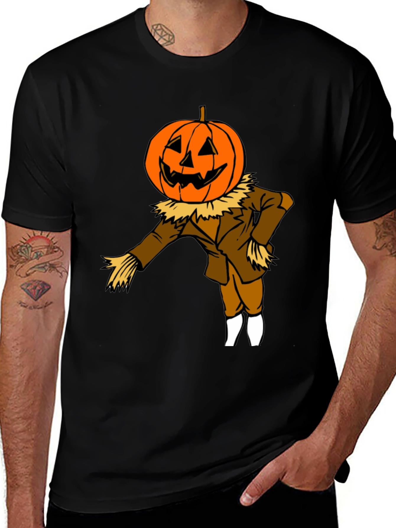 Pumpkin Head Scarecrow Halloween Graphic Tee