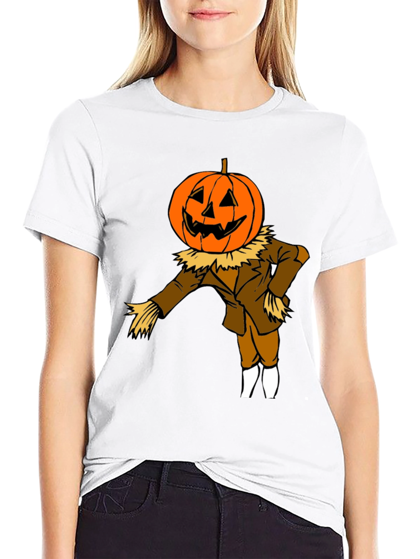 Pumpkin Head Scarecrow Halloween Graphic Tee