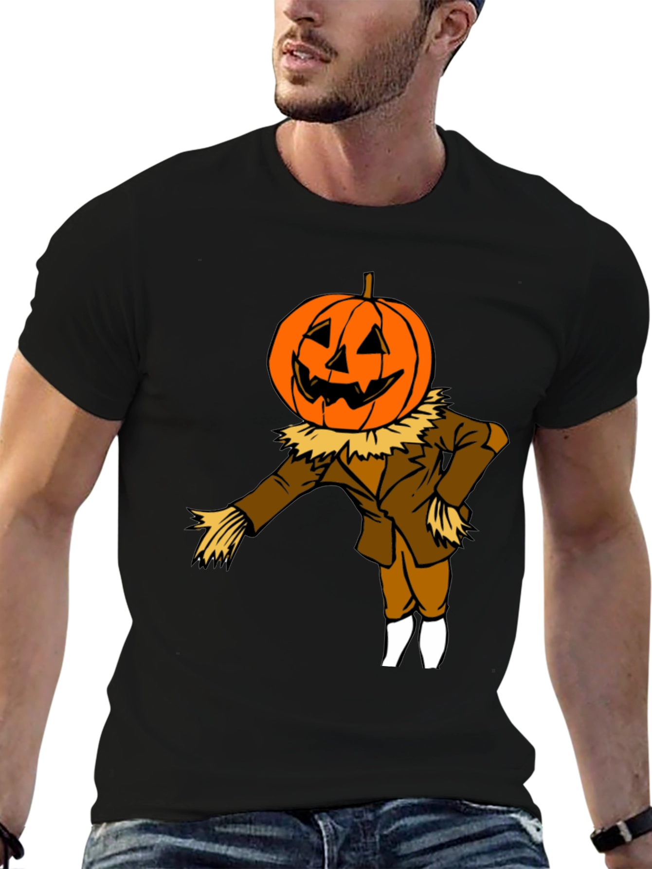 Pumpkin Head Scarecrow Halloween Graphic Tee