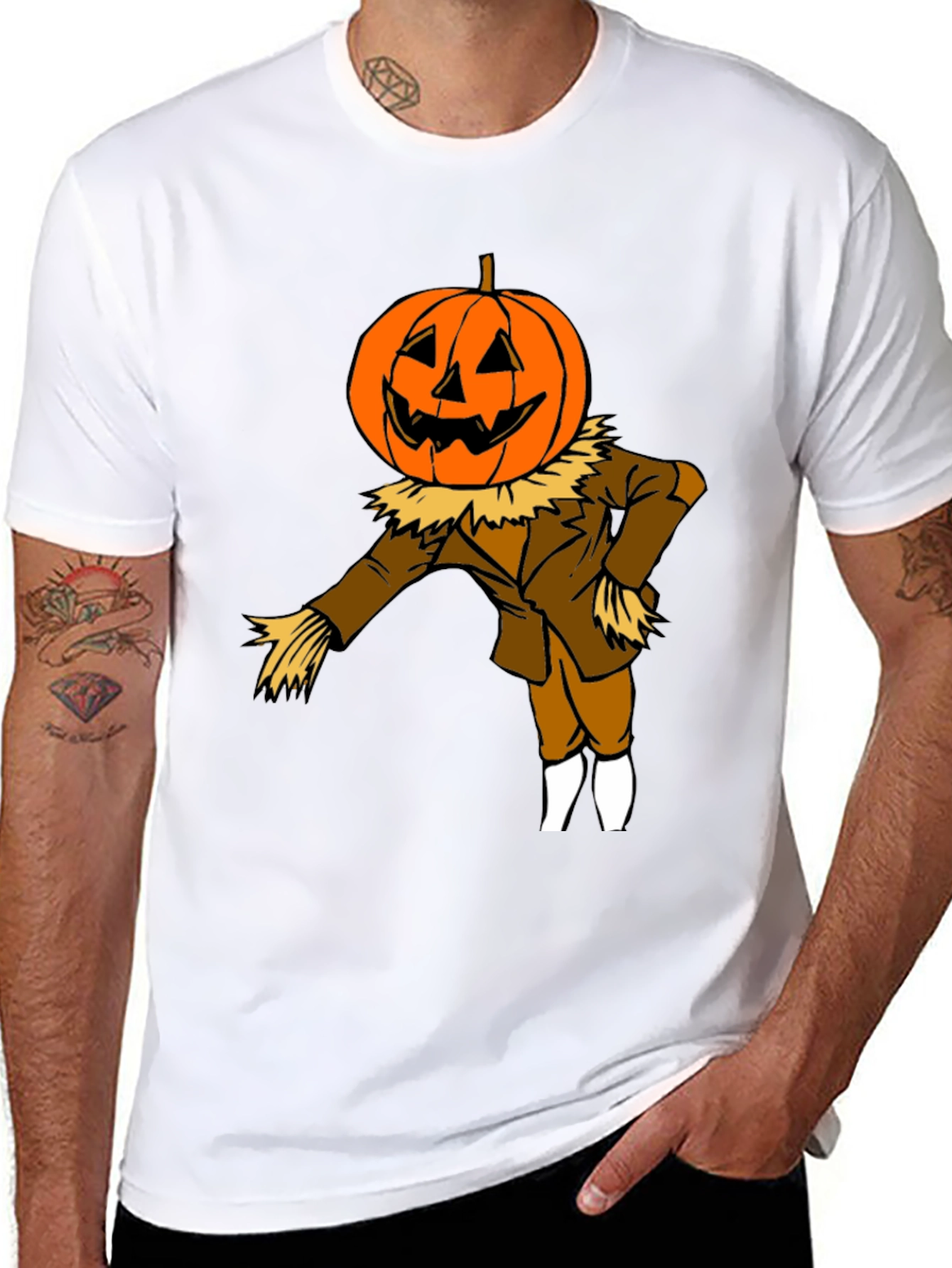 Pumpkin Head Scarecrow Halloween Graphic Tee