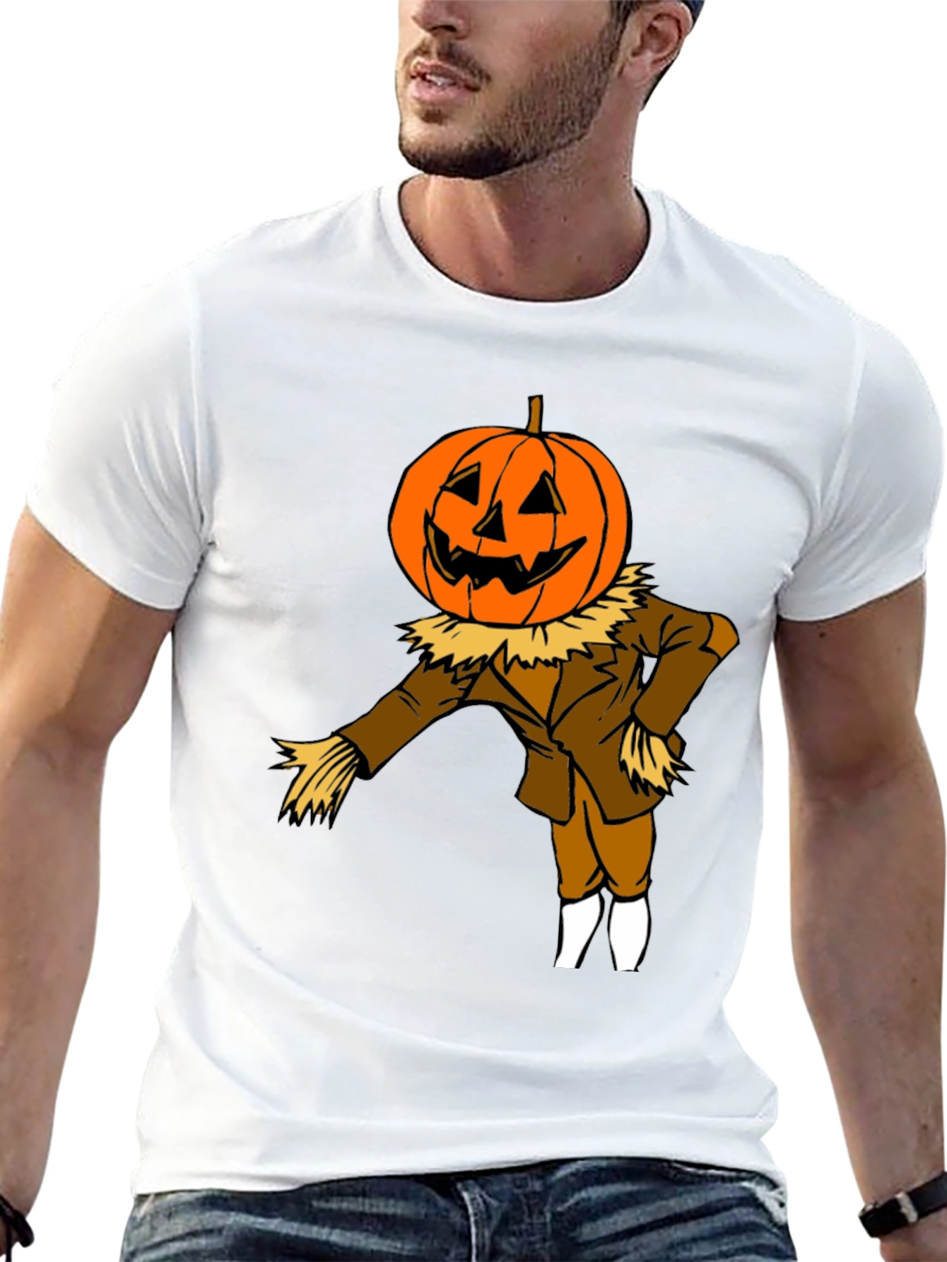 Pumpkin Head Scarecrow Halloween Graphic Tee