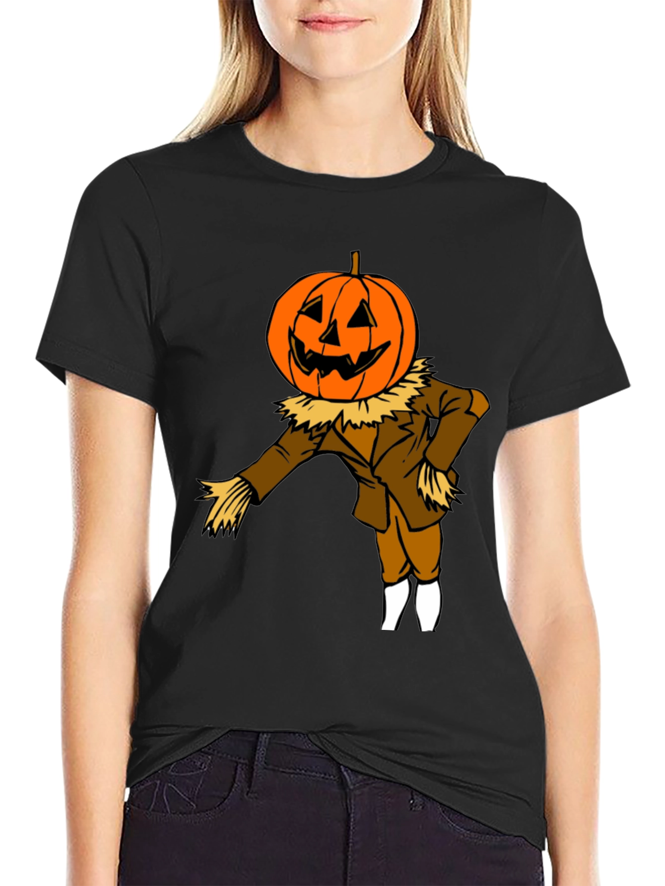 Pumpkin Head Scarecrow Halloween Graphic Tee