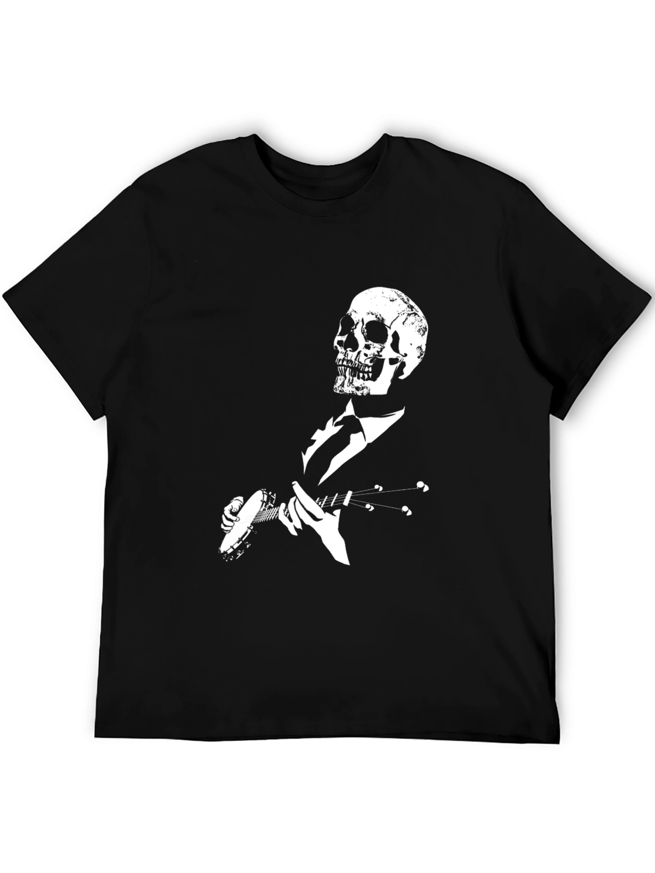 Skull Banjo Player Black Graphic T-Shirt