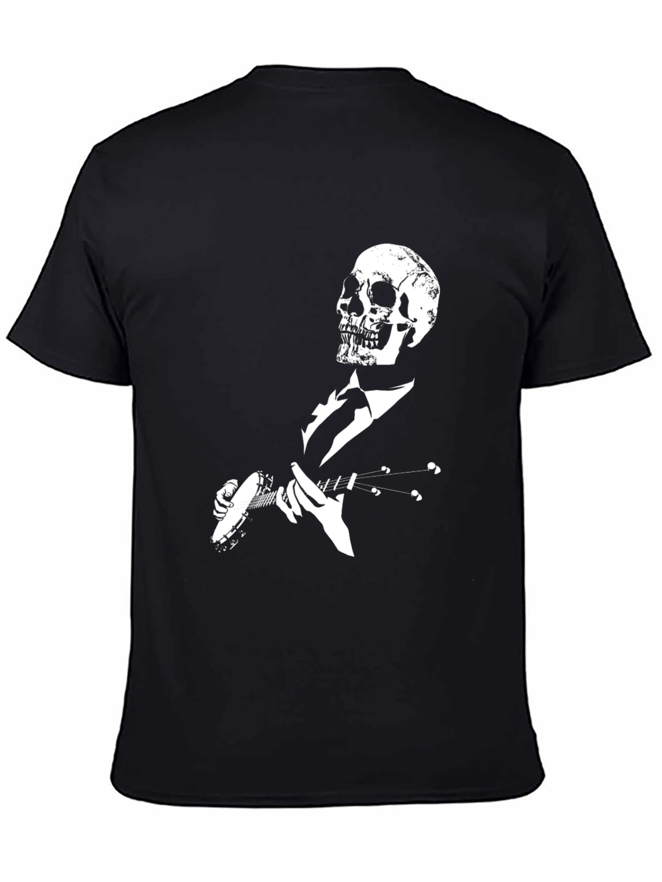 Skull Banjo Player Black Graphic T-Shirt